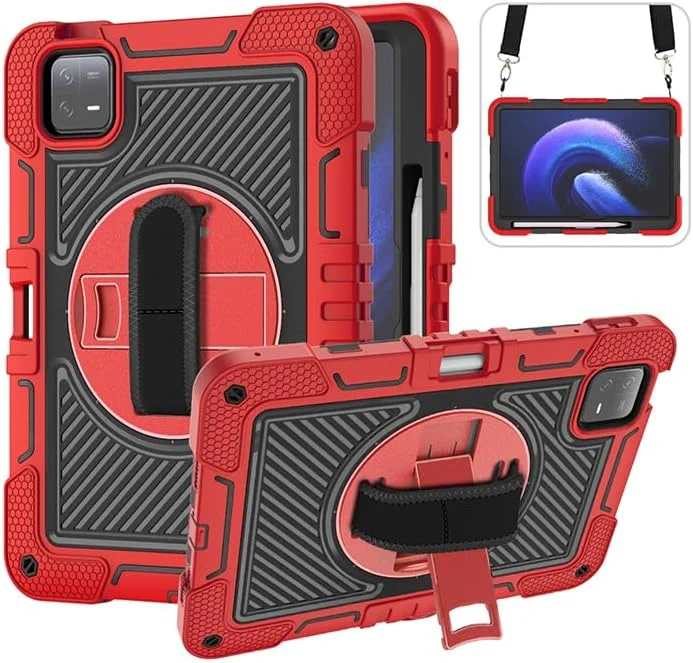 ERDARARIPRO Tablet Case for Xiaomi Pad 6 11 Inch, Cute Shockproof Cartoon Case with 360° Rotating Stand, Wrist Strap and Pen Holder, Large Red + Black ERDARARIPRO Tablet Case for Xiaomi Pad 6 11 Inch, Cute Shockproof Cartoon Case with 360° Rotating Stand, Wrist Strap and Pen Holder, Large Red + Black