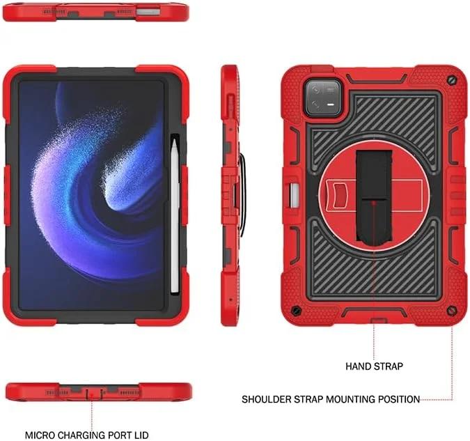 ERDARARIPRO Tablet Case for Xiaomi Pad 6 11 Inch, Cute Shockproof Cartoon Case with 360° Rotating Stand, Wrist Strap and Pen Holder, Large Red + Black ERDARARIPRO Tablet Case for Xiaomi Pad 6 11 Inch, Cute Shockproof Cartoon Case with 360° Rotating Stand, Wrist Strap and Pen Holder, Large Red + Black
