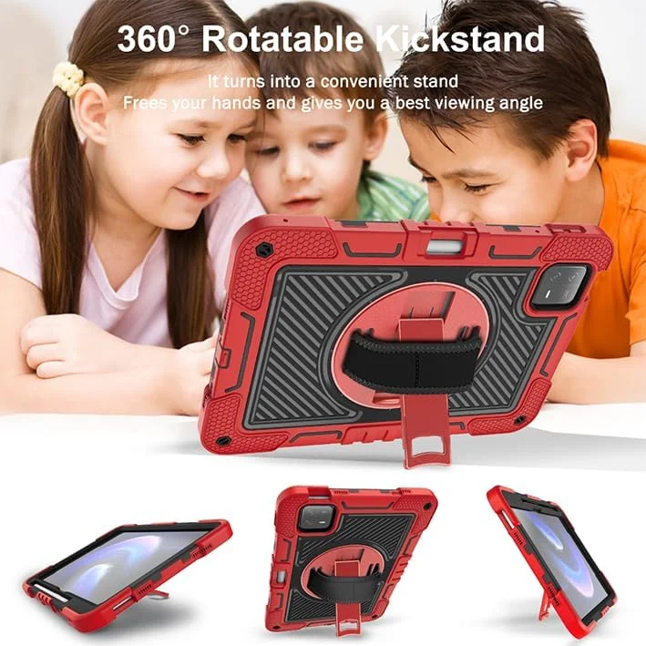 ERDARARIPRO Tablet Case for Xiaomi Pad 6 11 Inch, Cute Shockproof Cartoon Case with 360° Rotating Stand, Wrist Strap and Pen Holder, Large Red + Black ERDARARIPRO Tablet Case for Xiaomi Pad 6 11 Inch, Cute Shockproof Cartoon Case with 360° Rotating Stand, Wrist Strap and Pen Holder, Large Red + Black
