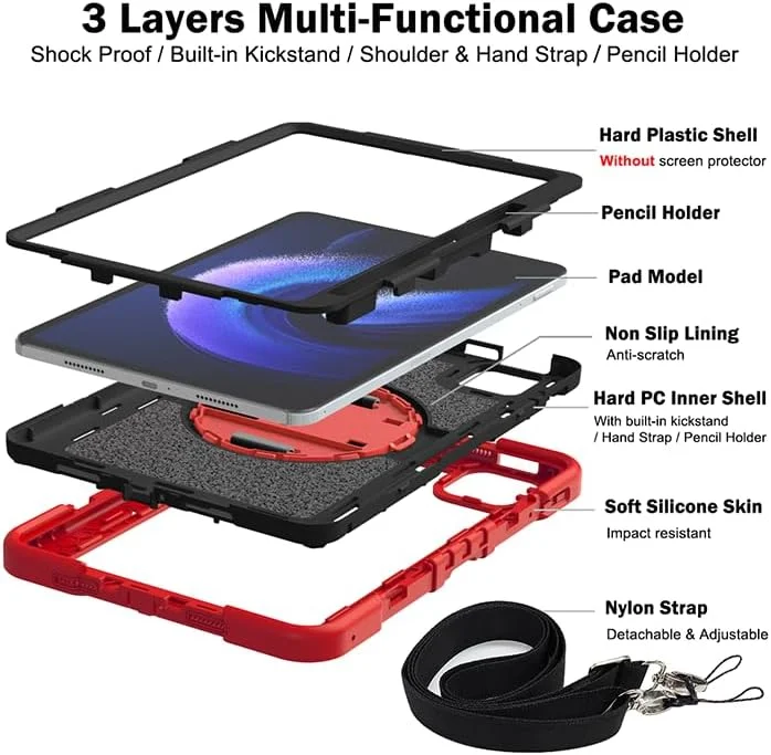 ERDARARIPRO Tablet Case for Xiaomi Pad 6 11 Inch, Cute Shockproof Cartoon Case with 360° Rotating Stand, Wrist Strap and Pen Holder, Large Red + Black ERDARARIPRO Tablet Case for Xiaomi Pad 6 11 Inch, Cute Shockproof Cartoon Case with 360° Rotating Stand, Wrist Strap and Pen Holder, Large Red + Black