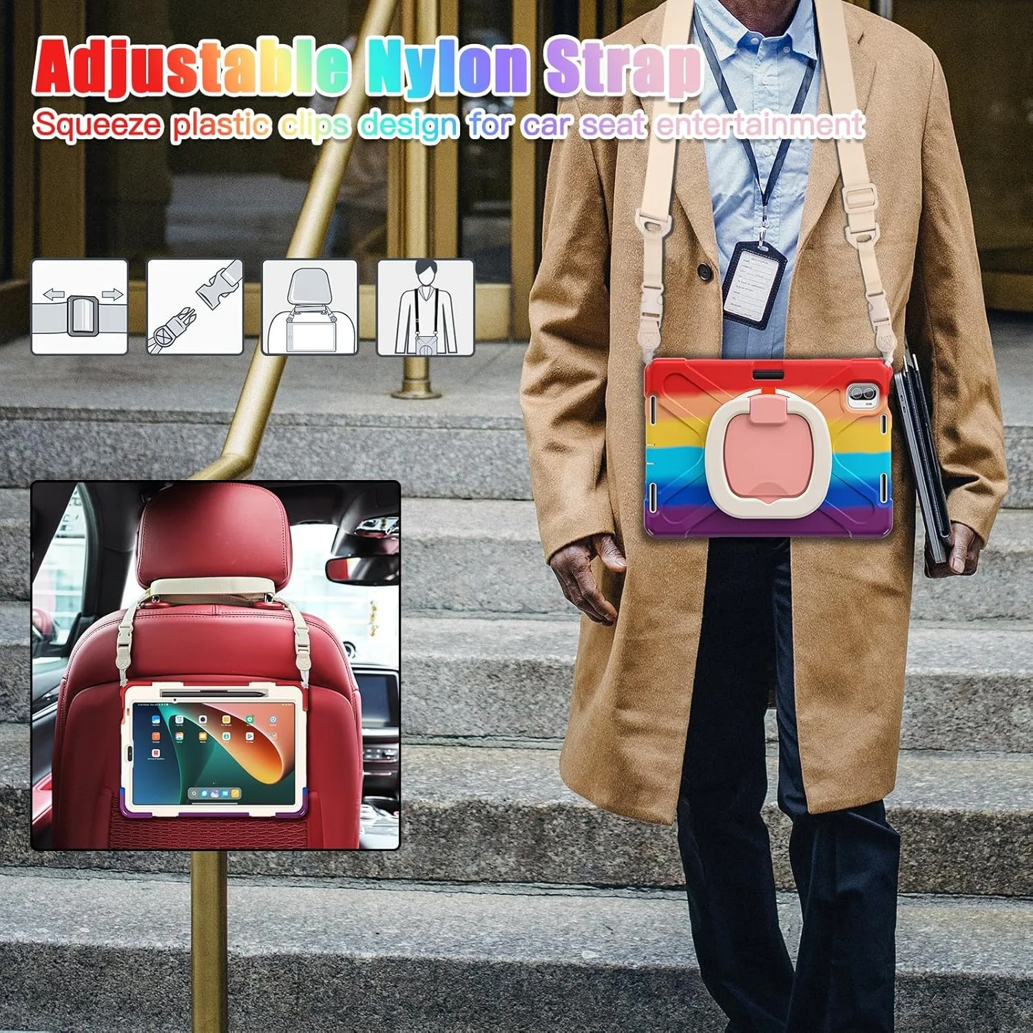 کیف تبلت مناسب برای Xiaomi Mi Pad 5/MiPad 5 Pro 11 اینچ 2021، کیف TPU بادوام و ضد ضربه کودکان، پایه نگهدارنده چند منظوره چرخان 360 درجه + بند شانه کیف تبلت مناسب برای Xiaomi Mi Pad 5/MiPad 5 Pro 11 اینچ 2021، کیف TPU بادوام و ضد ضربه کودکان، پایه نگهدارنده چند منظوره چرخان 360 درجه + بند شانه