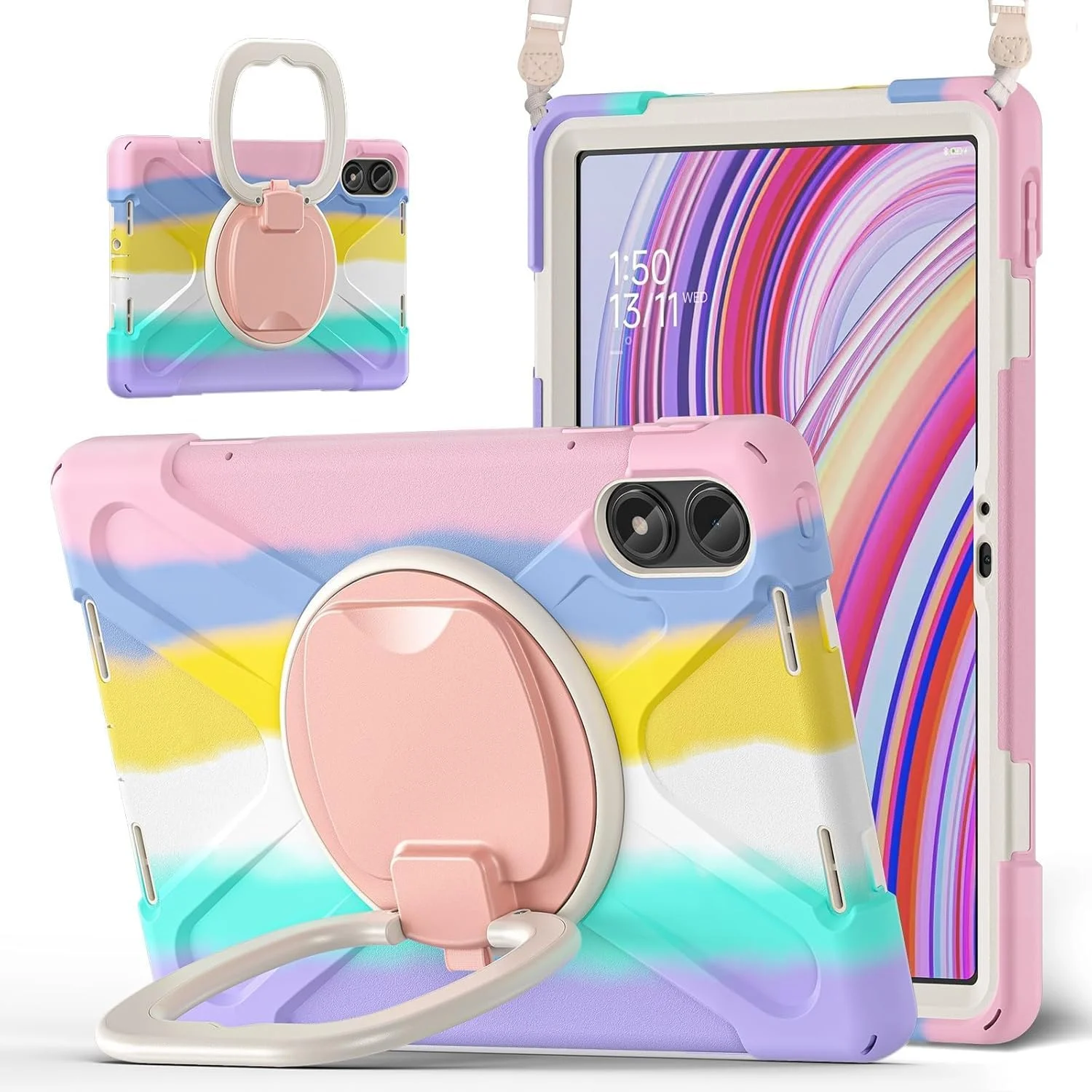 کاور مقاوم Gruattreay سازگار با تبلت 12.1 اینچی Xiaomi POCO Pad، محافظ تمام بدنه ضد ضربه با پایه حلقه چرخان 360 درجه / دستگیره دستی / بند شانه (صورتی رنگارنگ) کاور مقاوم Gruattreay سازگار با تبلت 12.1 اینچی Xiaomi POCO Pad، محافظ تمام بدنه ضد ضربه با پایه حلقه چرخان 360 درجه / دستگیره دستی / بند شانه (صورتی رنگارنگ)