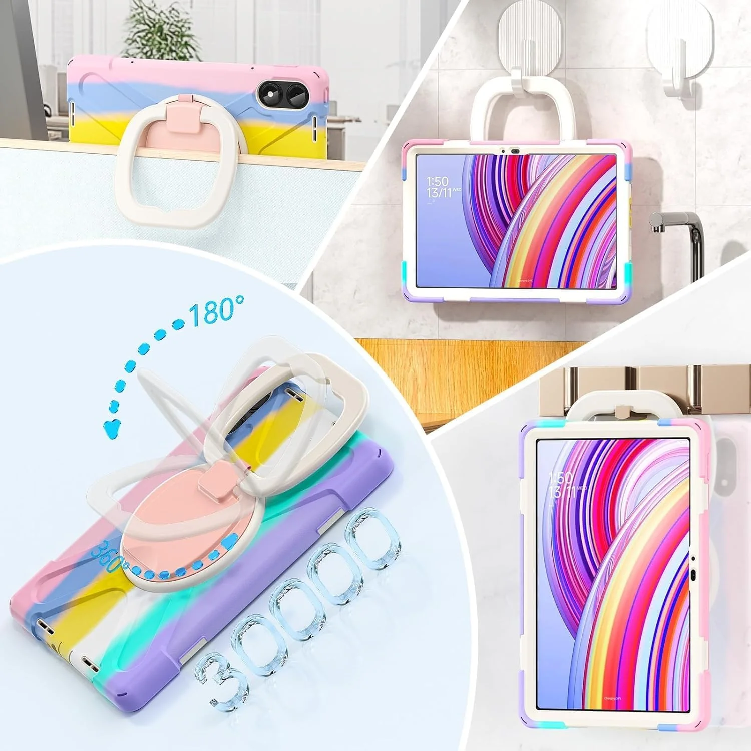 کاور مقاوم Gruattreay سازگار با تبلت 12.1 اینچی Xiaomi POCO Pad، محافظ تمام بدنه ضد ضربه با پایه حلقه چرخان 360 درجه / دستگیره دستی / بند شانه (صورتی رنگارنگ) کاور مقاوم Gruattreay سازگار با تبلت 12.1 اینچی Xiaomi POCO Pad، محافظ تمام بدنه ضد ضربه با پایه حلقه چرخان 360 درجه / دستگیره دستی / بند شانه (صورتی رنگارنگ)