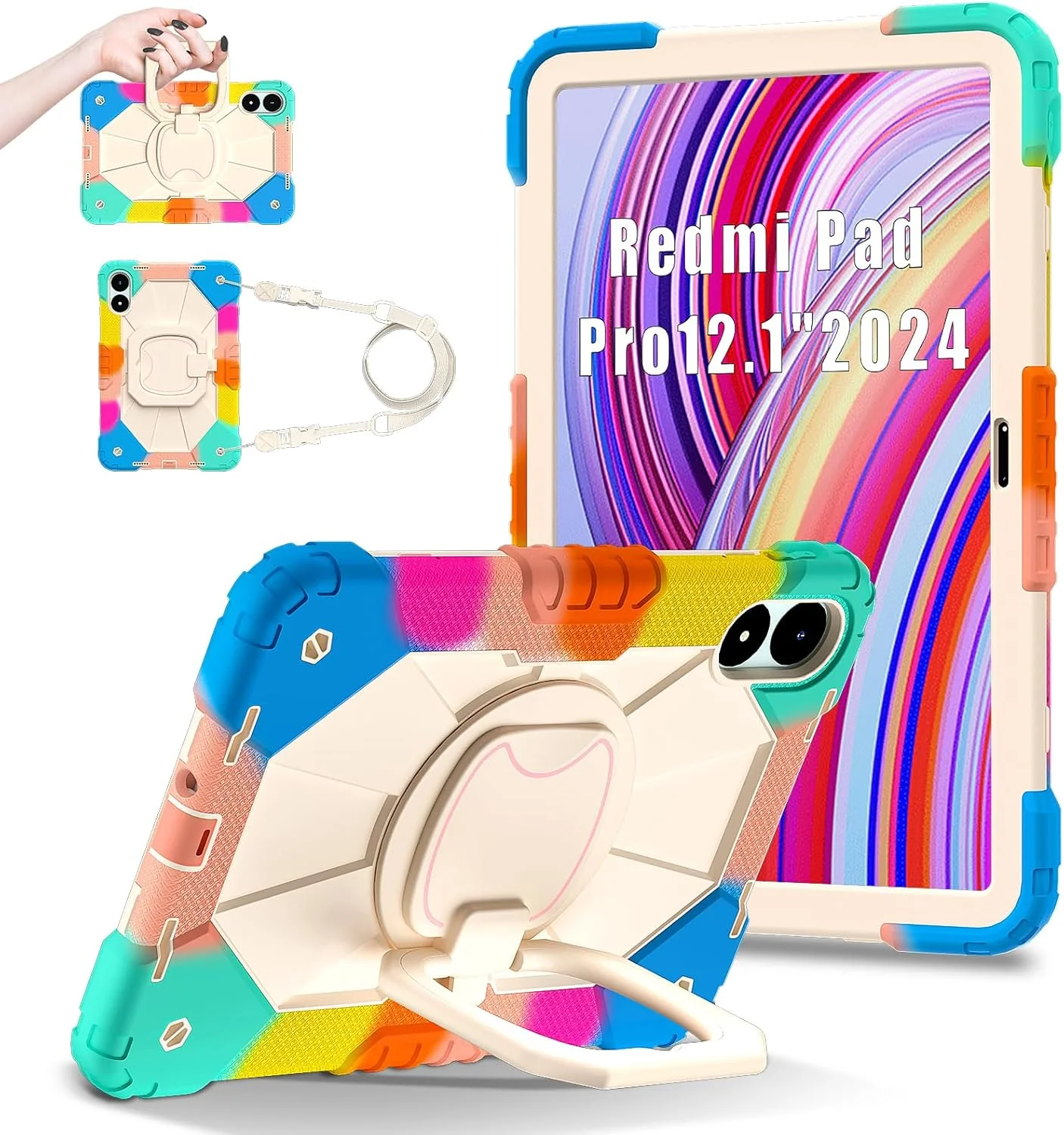 کیف تبلت رباتی بچگانه nincyee برای شیائومی پد 7 11.2 اینچ 2024، کاور سیلیکونی ضد ضربه رنگین کمانی 3 در 1 با نگهدارنده مداد، بند شانه، پایه تاشو و حلقه های چرخان کیف تبلت رباتی بچگانه nincyee برای شیائومی پد 7 11.2 اینچ 2024، کاور سیلیکونی ضد ضربه رنگین کمانی 3 در 1 با نگهدارنده مداد، بند شانه، پایه تاشو و حلقه های چرخان