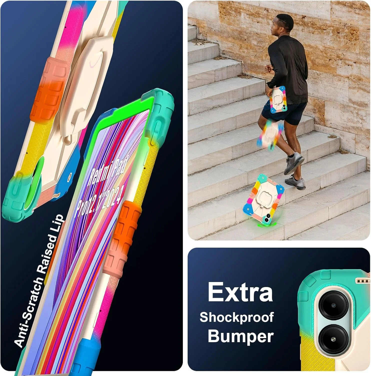 کیف تبلت رباتی بچگانه nincyee برای شیائومی پد 7 11.2 اینچ 2024، کاور سیلیکونی ضد ضربه رنگین کمانی 3 در 1 با نگهدارنده مداد، بند شانه، پایه تاشو و حلقه های چرخان کیف تبلت رباتی بچگانه nincyee برای شیائومی پد 7 11.2 اینچ 2024، کاور سیلیکونی ضد ضربه رنگین کمانی 3 در 1 با نگهدارنده مداد، بند شانه، پایه تاشو و حلقه های چرخان