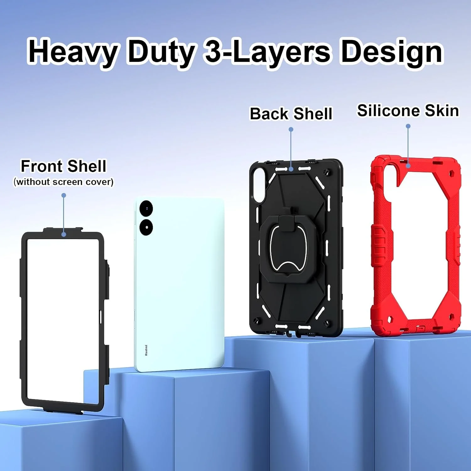 کیف تبلت مناسب برای Xiaomi Redmi Pad Pro 12.1"/Poco Pad 12.1"، کاور مقاوم در برابر ضربه با پایه چرخان 360 درجه + بند مچی + بند شانه ای محافظ کیف تبلت مناسب برای Xiaomi Redmi Pad Pro 12.1"/Poco Pad 12.1"، کاور مقاوم در برابر ضربه با پایه چرخان 360 درجه + بند مچی + بند شانه ای محافظ