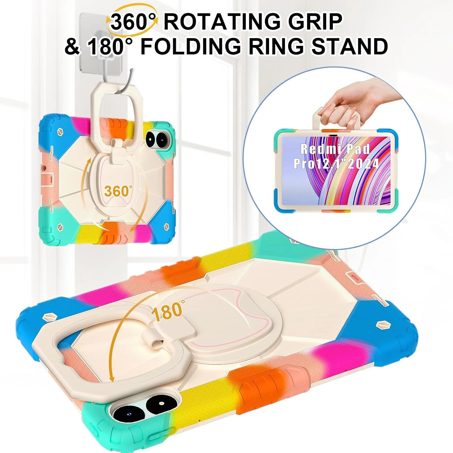کیف تبلت رباتی بچگانه nincyee برای شیائومی پد 7 11.2 اینچ 2024، کاور سیلیکونی ضد ضربه رنگین کمانی 3 در 1 با نگهدارنده مداد، بند شانه، پایه تاشو و حلقه های چرخان کیف تبلت رباتی بچگانه nincyee برای شیائومی پد 7 11.2 اینچ 2024، کاور سیلیکونی ضد ضربه رنگین کمانی 3 در 1 با نگهدارنده مداد، بند شانه، پایه تاشو و حلقه های چرخان