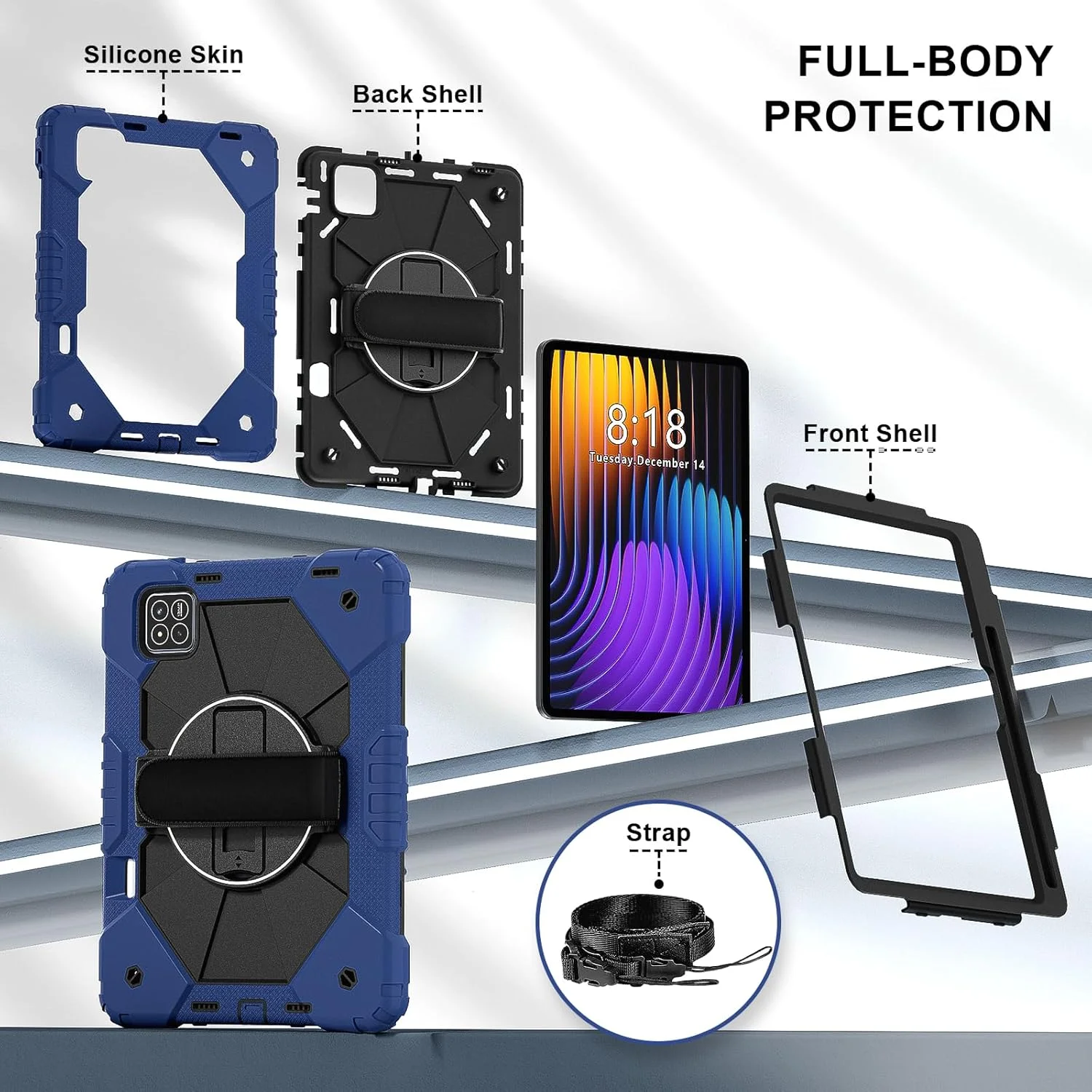 کیف تبلت رباتی nincyee برای شیائومی پد 7 پرو 11.2 اینچ 2024، کاور سیلیکونی رنگین کمانی ضد ضربه 3 در 1 با نگهدارنده مداد، بند شانه، بند دستی، پایه تاشو برای کودکان