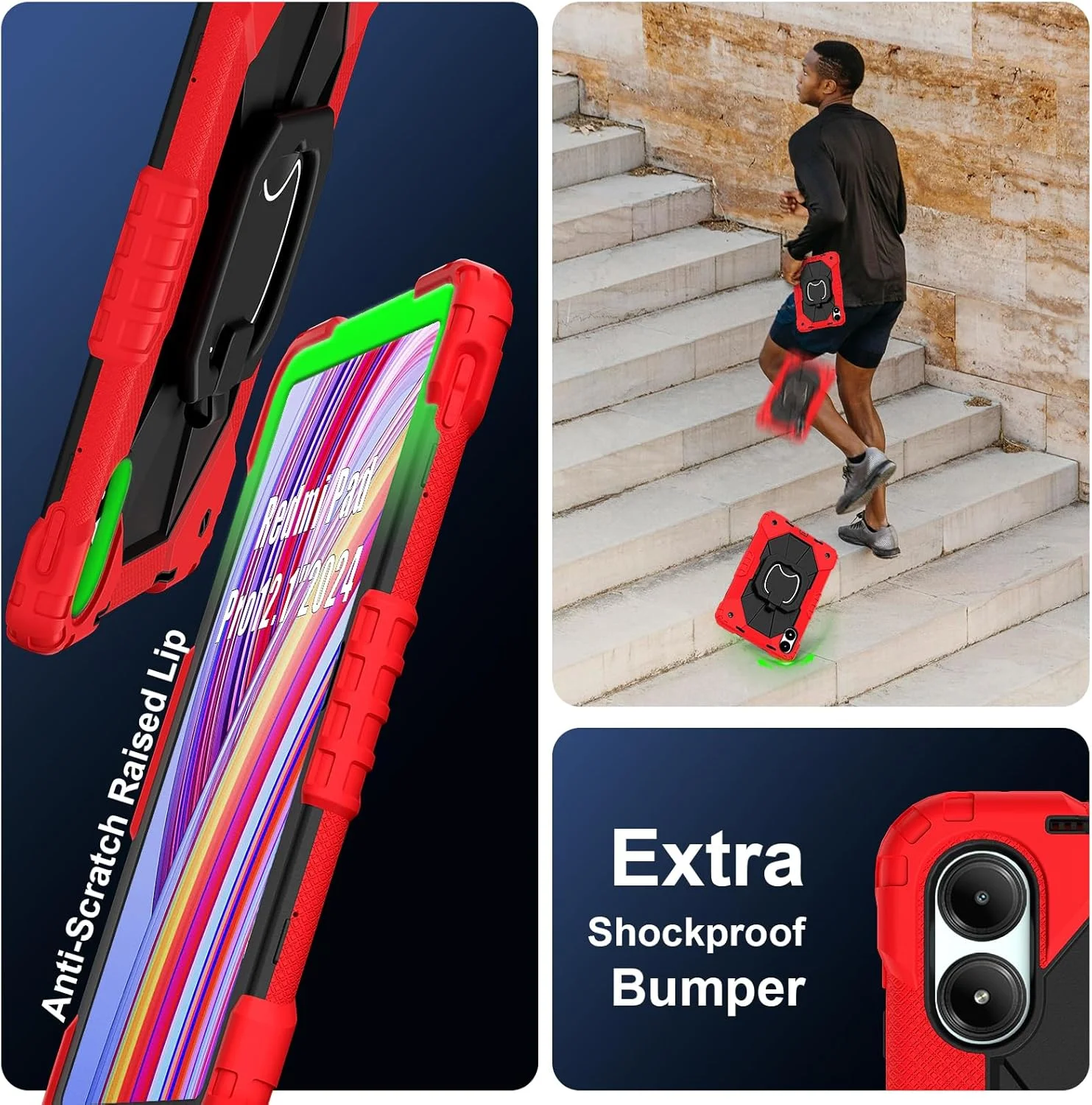 کیف تبلت رباتی بچگانه nincyee برای شیائومی پد 7 پرو 11.2 اینچی 2024، کاور سیلیکونی رنگین کمانی ضد ضربه 3 در 1 با نگهدارنده مداد، بند شانه، پایه تاشو و حلقه های چرخان