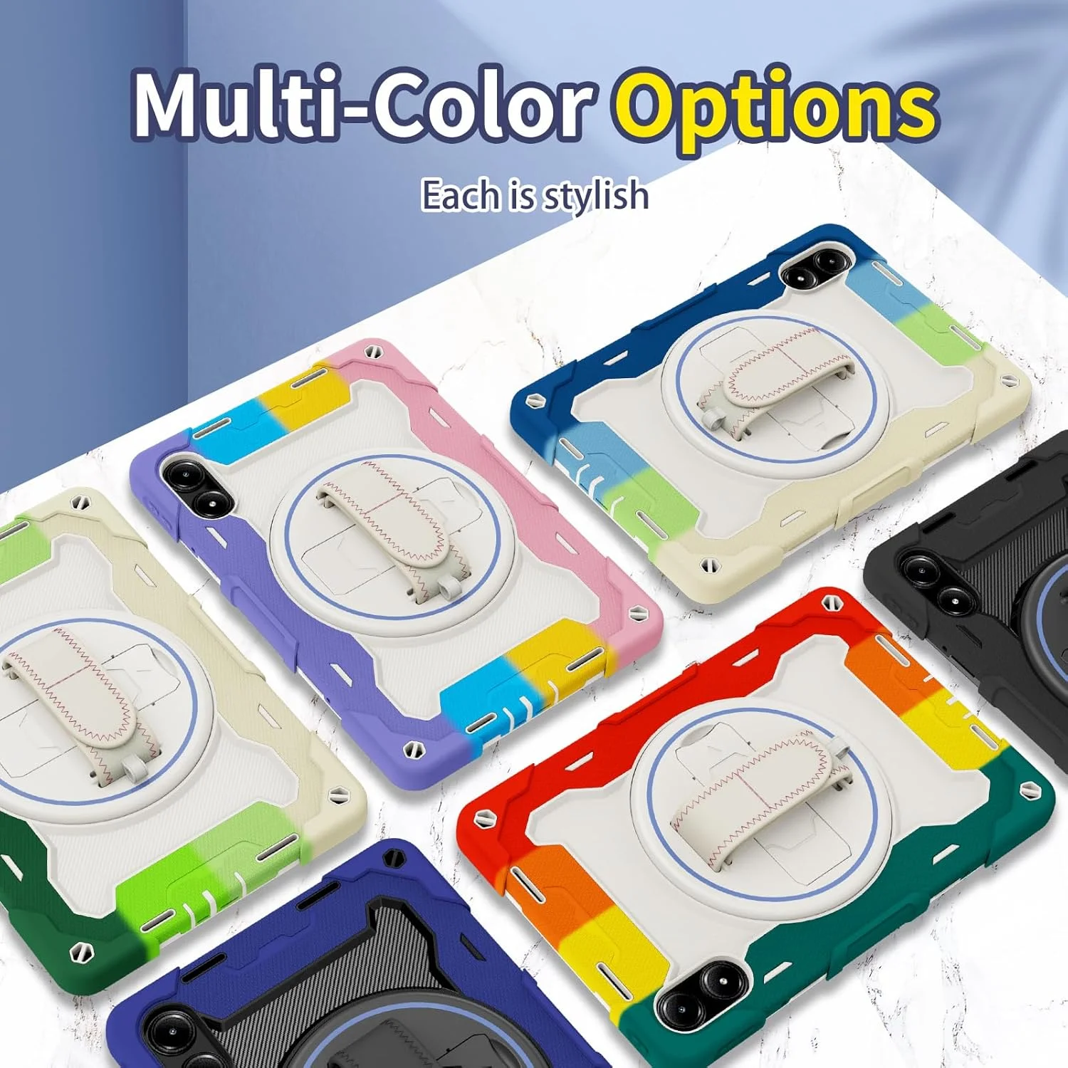 کیف تبلت nincyee برای Xiaomi Redmi Pad Pro 12.4" 2024، کیف سیلیکونی رنگین کمانی مقاوم در برابر ضربه برای کودکان با نگهدارنده مداد، بند شانه، پایه تاشو چرخشی، بند دستی کیف تبلت nincyee برای Xiaomi Redmi Pad Pro 12.4" 2024، کیف سیلیکونی رنگین کمانی مقاوم در برابر ضربه برای کودکان با نگهدارنده مداد، بند شانه، پایه تاشو چرخشی، بند دستی