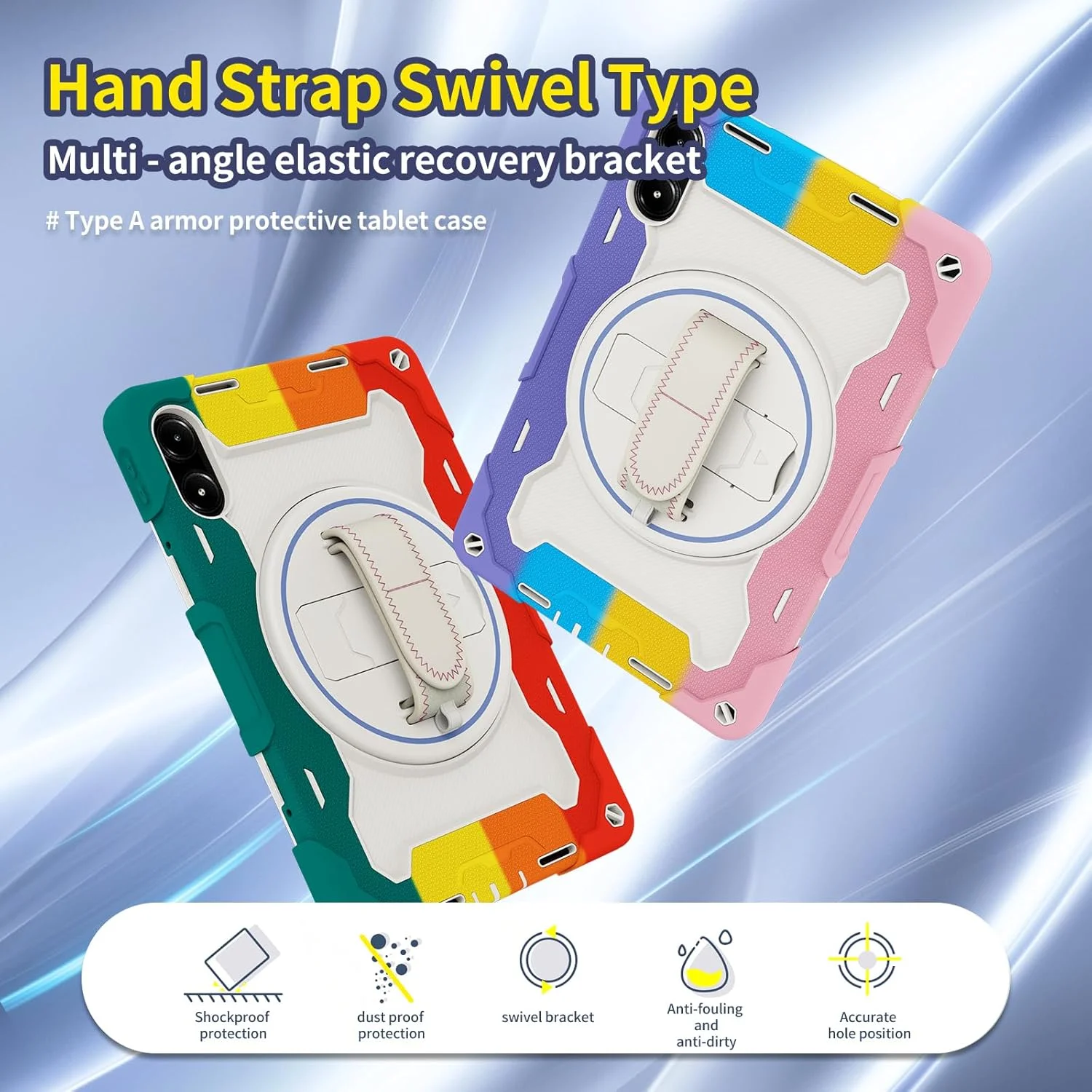 کیف تبلت nincyee برای Xiaomi Redmi Pad Pro 12.4" 2024، کیف سیلیکونی رنگین کمانی مقاوم در برابر ضربه برای کودکان با نگهدارنده مداد، بند شانه، پایه تاشو چرخشی، بند دستی کیف تبلت nincyee برای Xiaomi Redmi Pad Pro 12.4" 2024، کیف سیلیکونی رنگین کمانی مقاوم در برابر ضربه برای کودکان با نگهدارنده مداد، بند شانه، پایه تاشو چرخشی، بند دستی