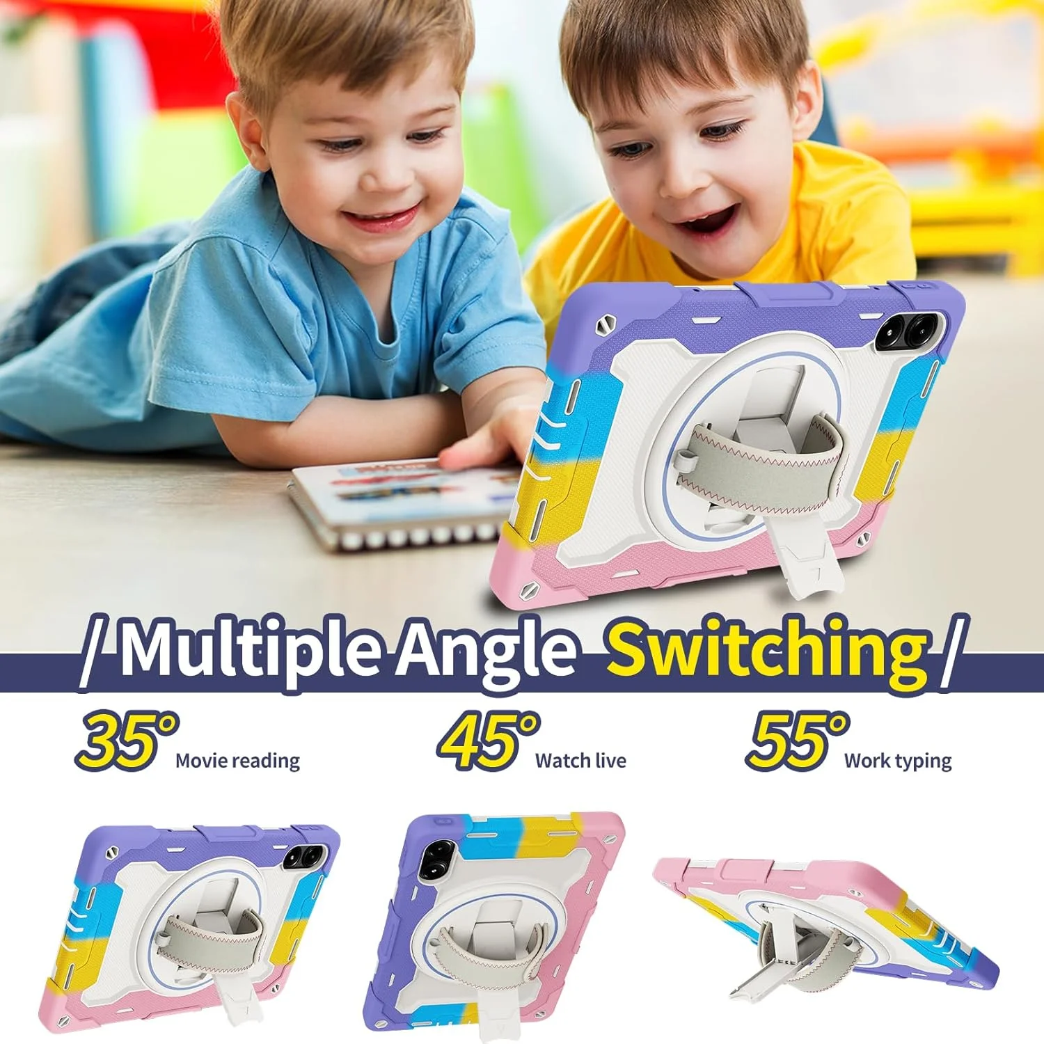 کیف تبلت nincyee برای Xiaomi Redmi Pad Pro 12.4" 2024، کیف سیلیکونی رنگین کمانی مقاوم در برابر ضربه برای کودکان با نگهدارنده مداد، بند شانه، پایه تاشو چرخشی، بند دستی کیف تبلت nincyee برای Xiaomi Redmi Pad Pro 12.4" 2024، کیف سیلیکونی رنگین کمانی مقاوم در برابر ضربه برای کودکان با نگهدارنده مداد، بند شانه، پایه تاشو چرخشی، بند دستی