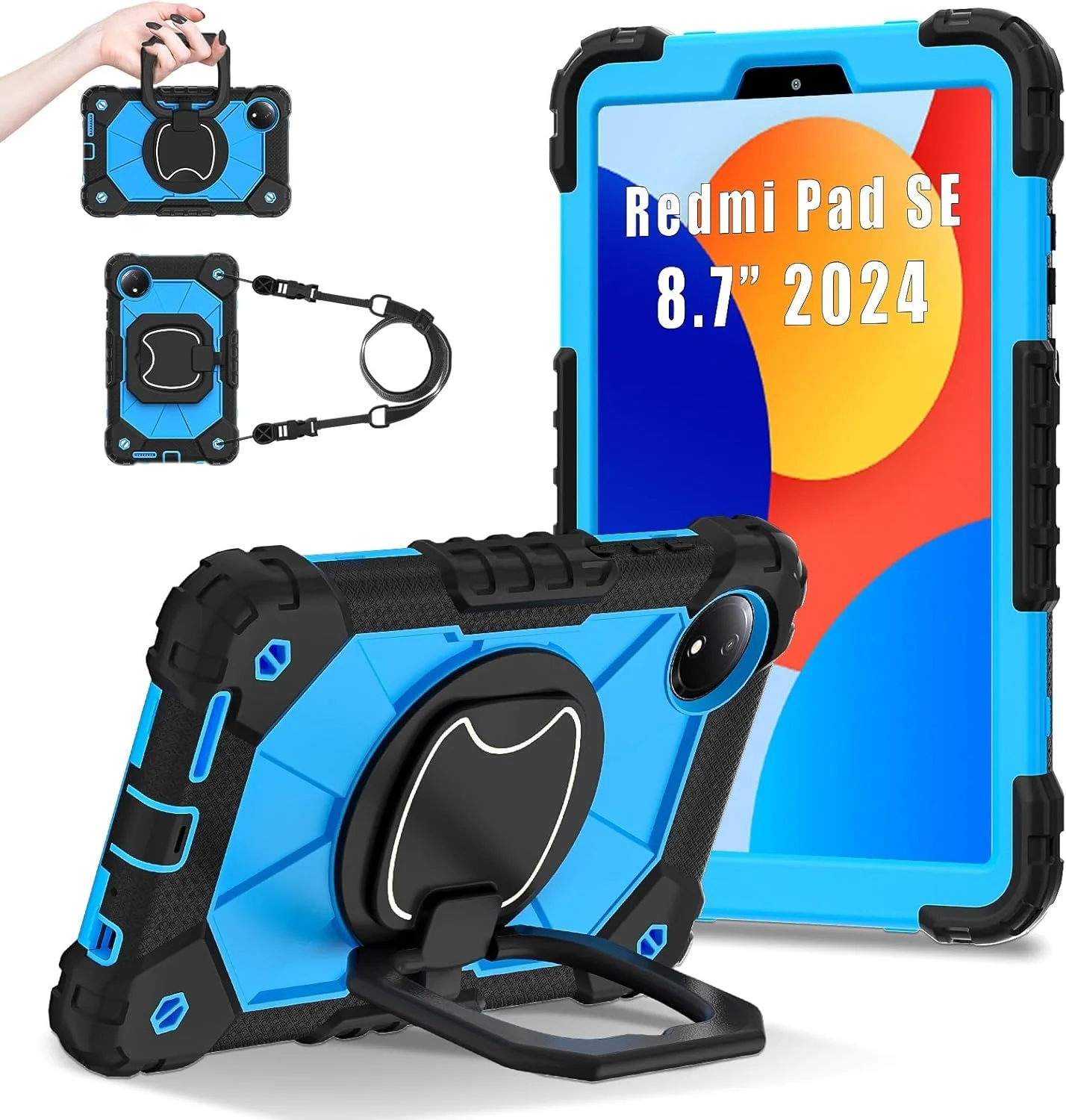 Travel with Tablet Case Compatible with Xiaomi Redmi Pad SE 8.7/Redmi Pad SE 4G 2024 Release, Rugged Shockproof Case, Protective Case with 360° Rotatable Stand + Wrist Strap + Travel with Tablet Case Compatible with Xiaomi Redmi Pad SE 8.7/Redmi Pad SE 4G 2024 Release, Rugged Shockproof Case, Protective Case with 360° Rotatable Stand + Wrist Strap +