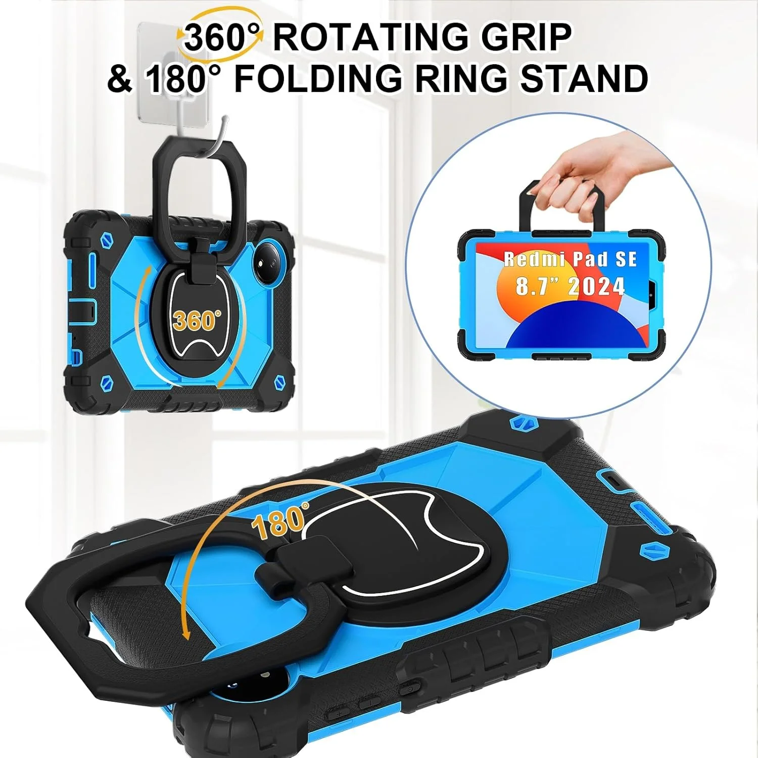 Travel with Tablet Case Compatible with Xiaomi Redmi Pad SE 8.7/Redmi Pad SE 4G 2024 Release, Rugged Shockproof Case, Protective Case with 360° Rotatable Stand + Wrist Strap + Travel with Tablet Case Compatible with Xiaomi Redmi Pad SE 8.7/Redmi Pad SE 4G 2024 Release, Rugged Shockproof Case, Protective Case with 360° Rotatable Stand + Wrist Strap +