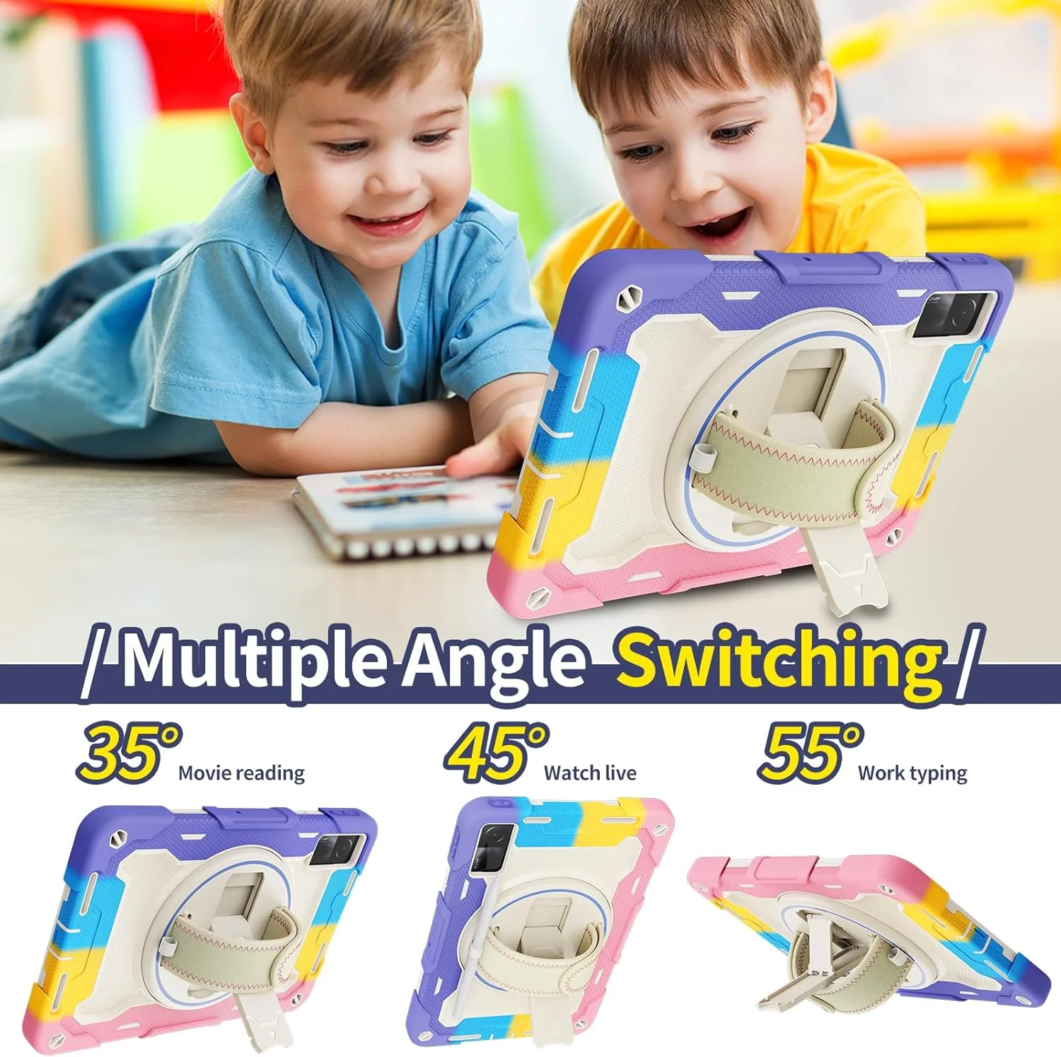 کیف تبلت nincyee برای شیائومی ردمی پد 10.6 اینچ، کیف سیلیکونی رنگین کمانی مقاوم در برابر ضربه برای کودکان با جای مداد، بند شانه، پایه تاشو چرخشی، بند دستی کیف تبلت nincyee برای شیائومی ردمی پد 10.6 اینچ، کیف سیلیکونی رنگین کمانی مقاوم در برابر ضربه برای کودکان با جای مداد، بند شانه، پایه تاشو چرخشی، بند دستی