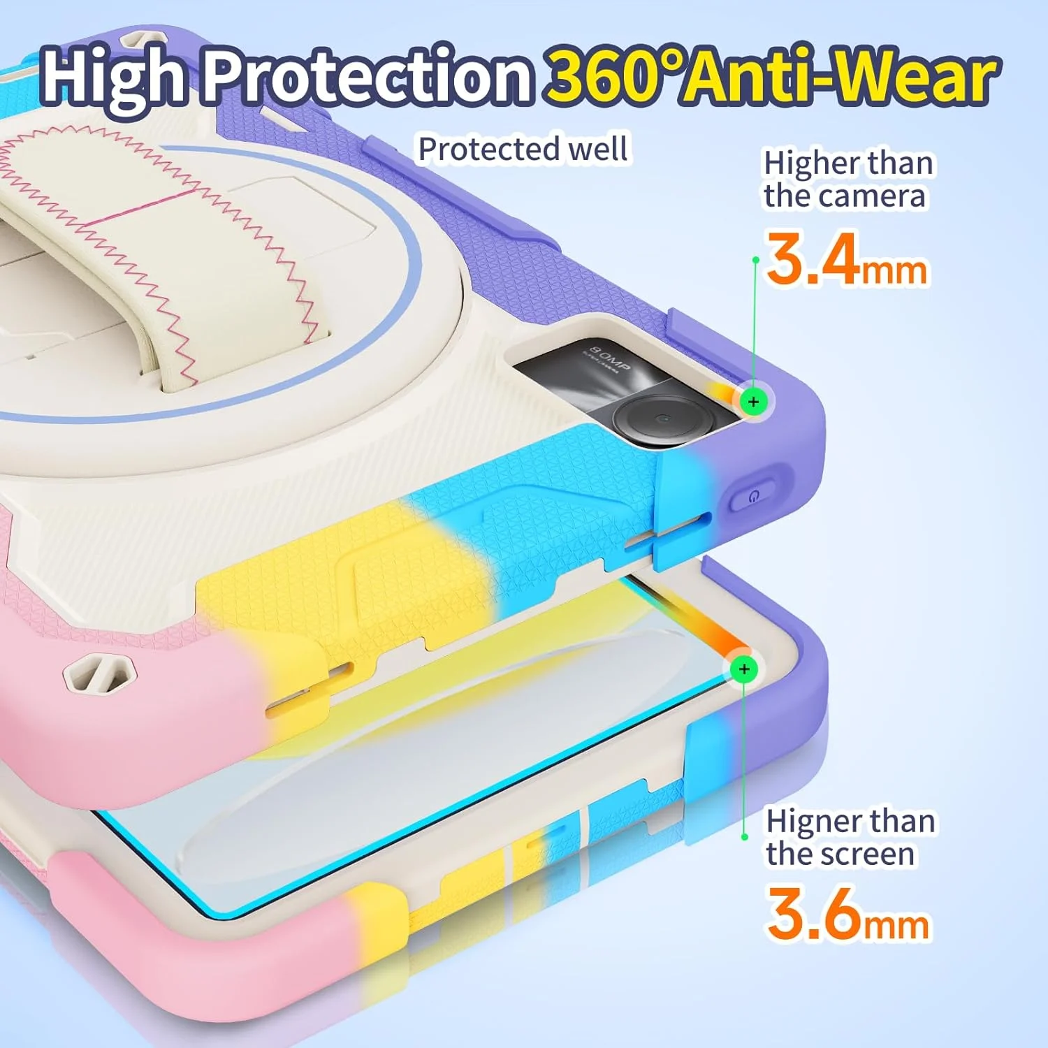 کیف تبلت nincyee برای Xiaomi Redmi Pad SE، کیف سیلیکونی رنگین کمانی مقاوم در برابر ضربه برای کودکان با نگهدارنده مداد، بند شانه، پایه تاشو چرخشی، بند دستی کیف تبلت nincyee برای Xiaomi Redmi Pad SE، کیف سیلیکونی رنگین کمانی مقاوم در برابر ضربه برای کودکان با نگهدارنده مداد، بند شانه، پایه تاشو چرخشی، بند دستی