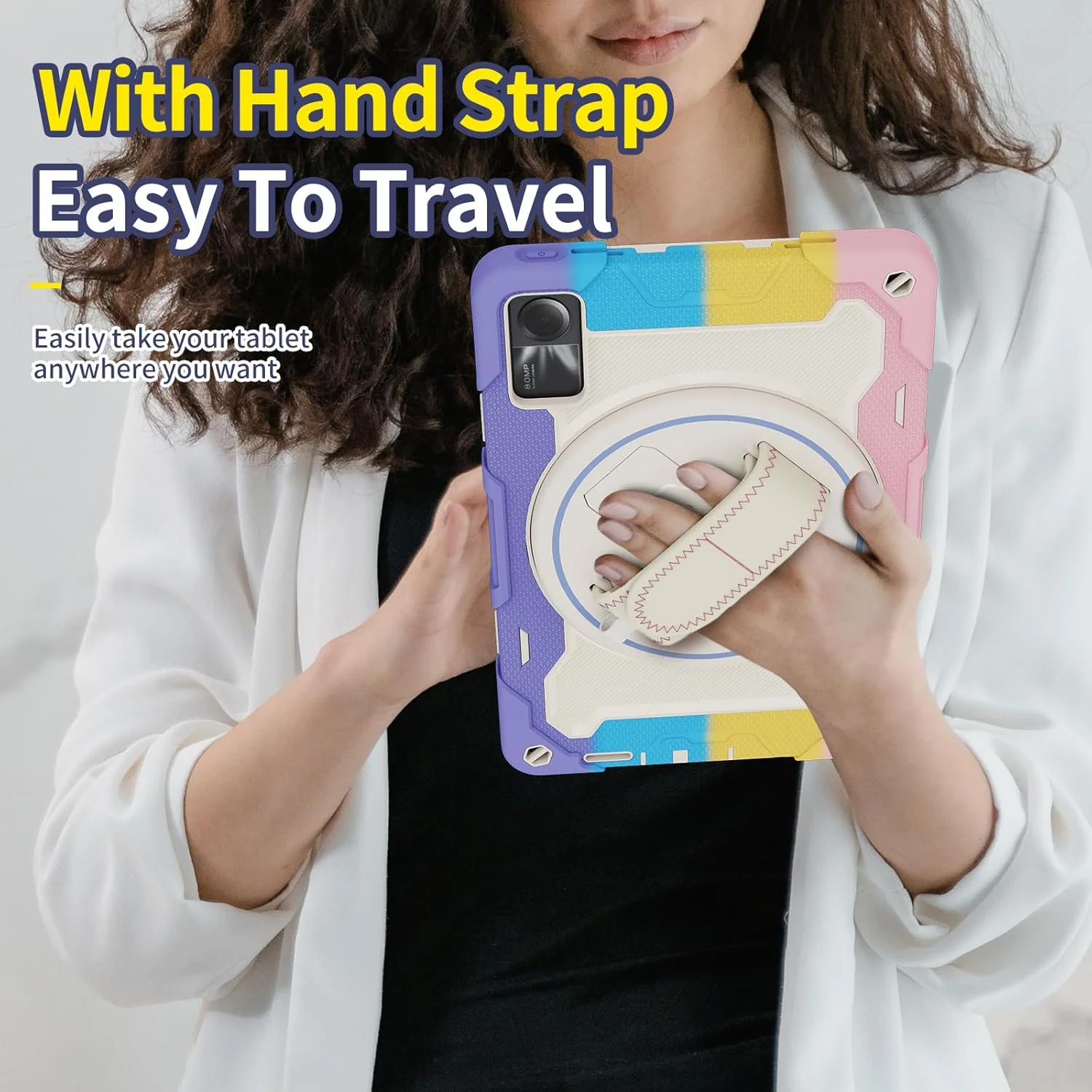 کیف تبلت nincyee برای Xiaomi Redmi Pad SE، کیف سیلیکونی رنگین کمانی مقاوم در برابر ضربه برای کودکان با نگهدارنده مداد، بند شانه، پایه تاشو چرخشی، بند دستی کیف تبلت nincyee برای Xiaomi Redmi Pad SE، کیف سیلیکونی رنگین کمانی مقاوم در برابر ضربه برای کودکان با نگهدارنده مداد، بند شانه، پایه تاشو چرخشی، بند دستی