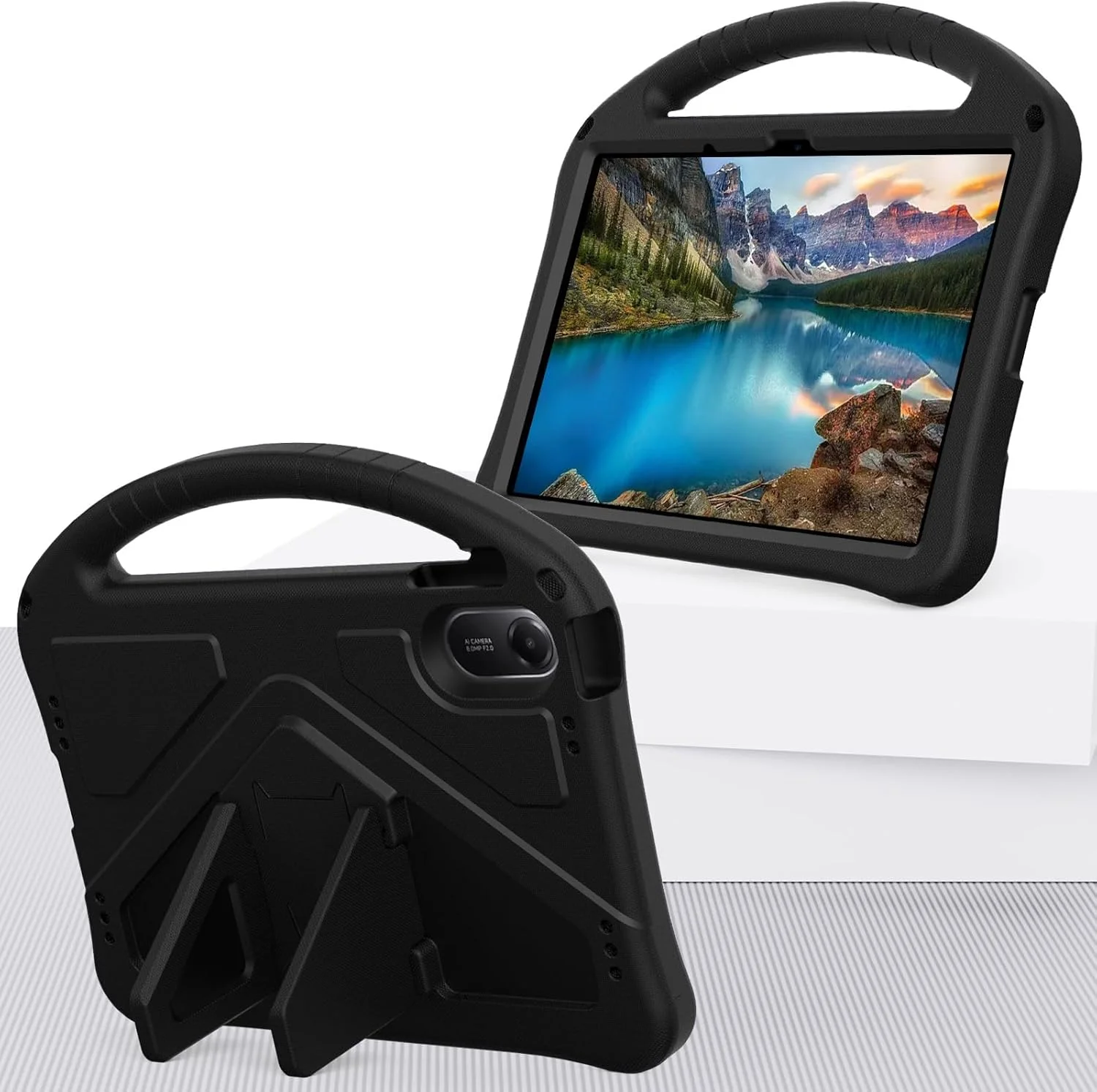 کیف تبلت Gruattreay سازگار با شیائومی Redmi Pad 2 11 اینچ 2025، [مناسب کودکان]، سبک وزن EVA ضد ضربه با دسته و پایه محافظ (مشکی)