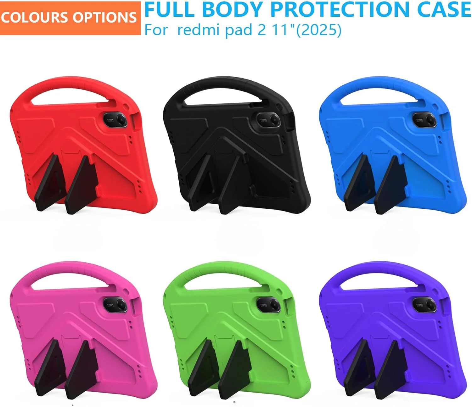 کیف تبلت Gruattreay سازگار با شیائومی Redmi Pad 2 11 اینچ 2025، [مناسب کودکان]، سبک وزن EVA ضد ضربه با دسته و پایه محافظ (مشکی)