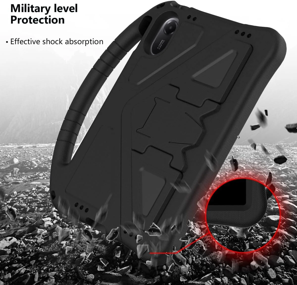 کیف تبلت Gruattreay سازگار با شیائومی Redmi Pad 2 11 اینچ 2025، [مناسب کودکان]، سبک وزن EVA ضد ضربه با دسته و پایه محافظ (مشکی)