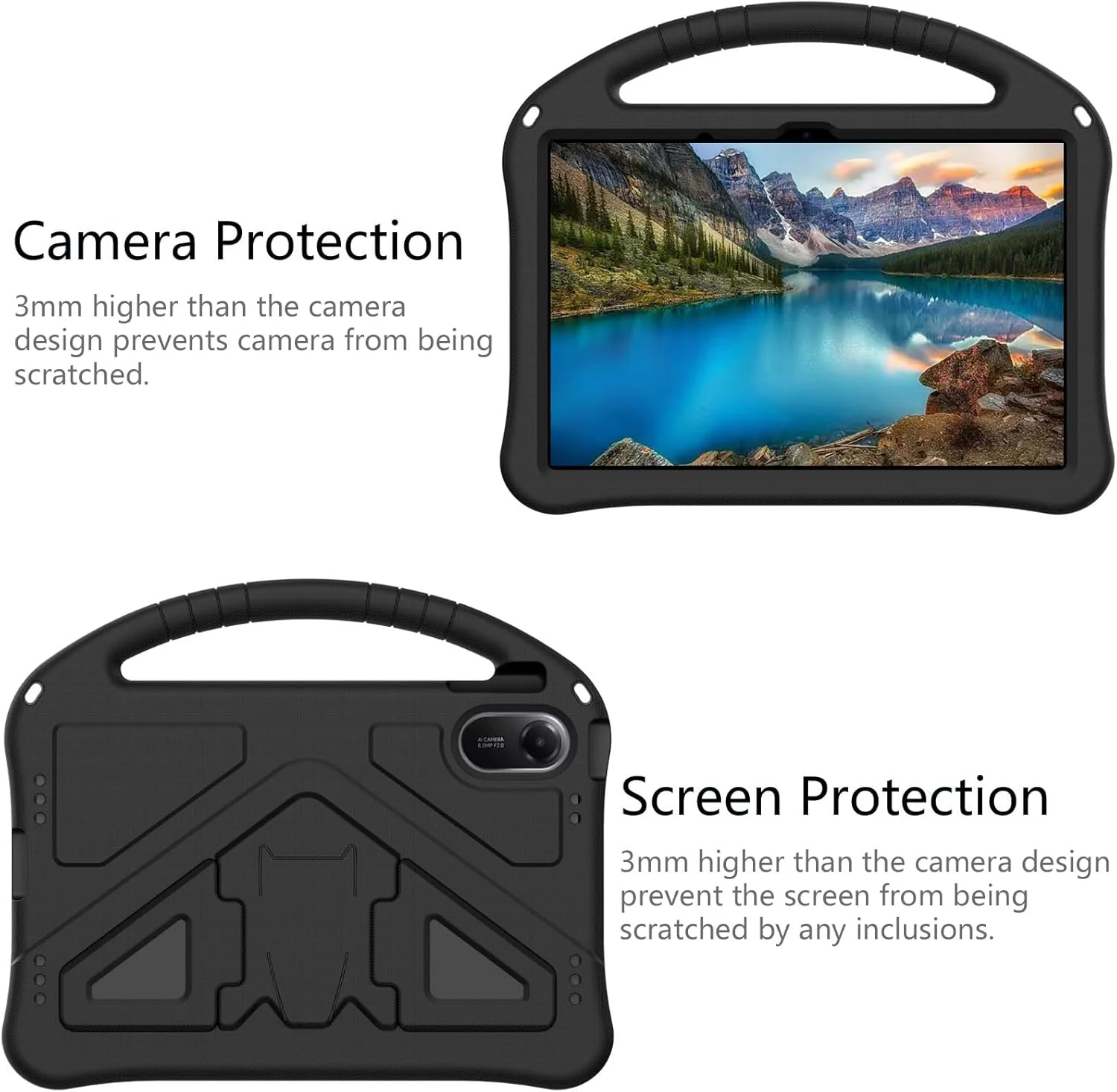 کیف تبلت Gruattreay سازگار با شیائومی Redmi Pad 2 11 اینچ 2025، [مناسب کودکان]، سبک وزن EVA ضد ضربه با دسته و پایه محافظ (مشکی)