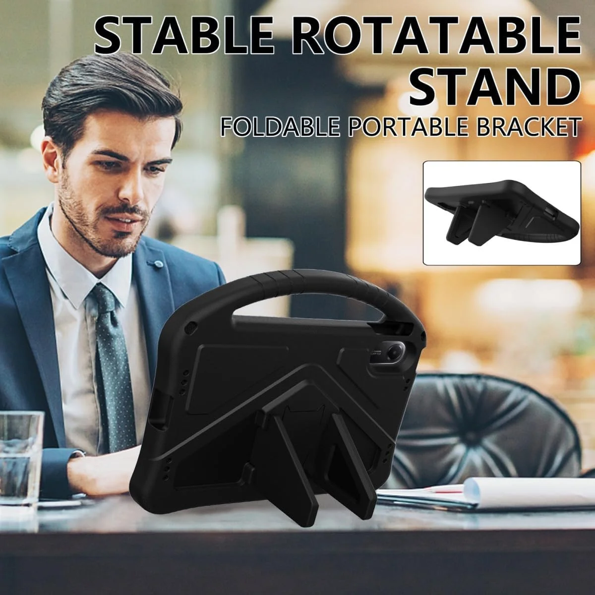 کیف تبلت Gruattreay سازگار با شیائومی Redmi Pad 2 11 اینچ 2025، [مناسب کودکان]، سبک وزن EVA ضد ضربه با دسته و پایه محافظ (مشکی)