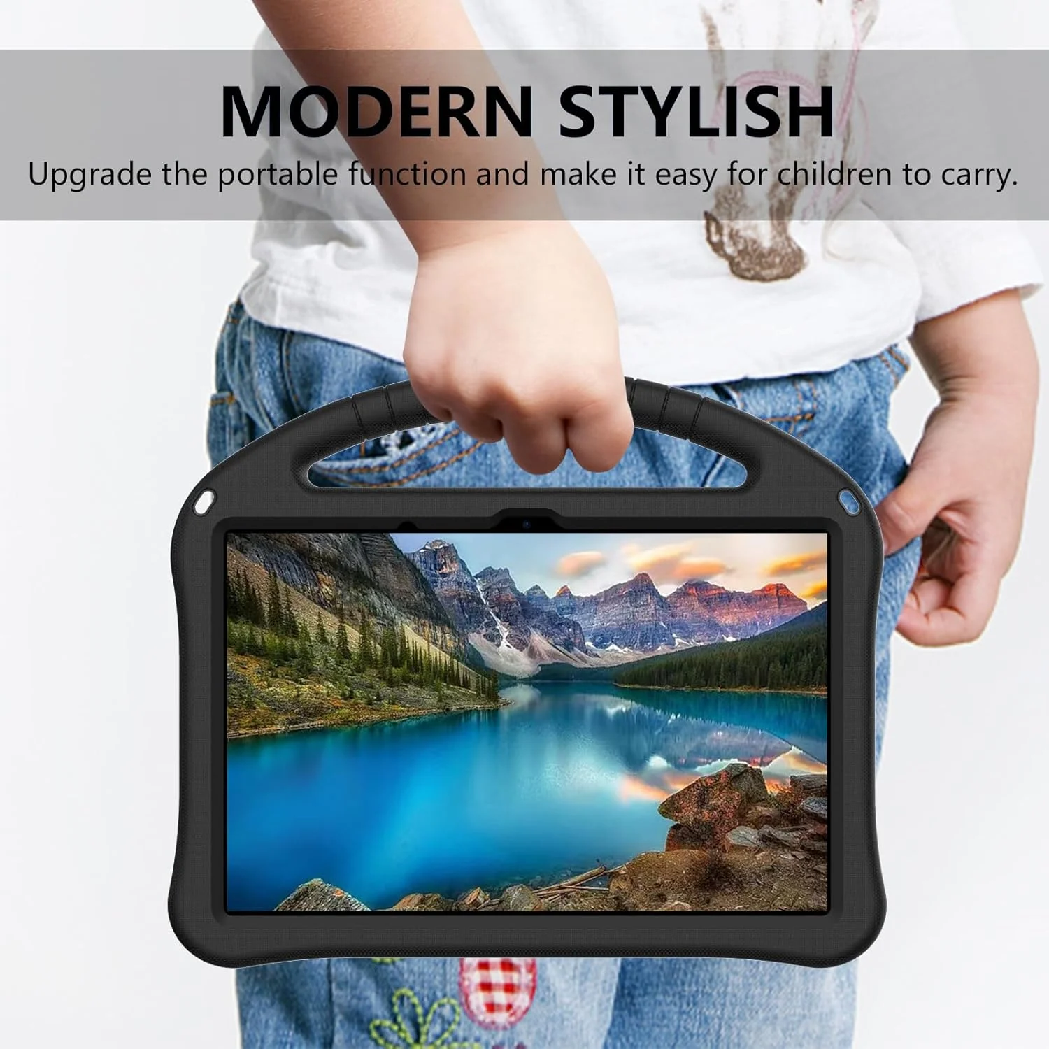 کیف تبلت Gruattreay سازگار با شیائومی Redmi Pad 2 11 اینچ 2025، [مناسب کودکان]، سبک وزن EVA ضد ضربه با دسته و پایه محافظ (مشکی)