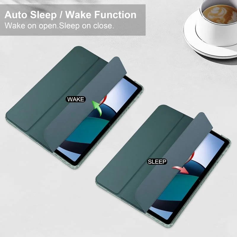 کاور تبلت نیکاکیو برای شیائومی Redmi Pad 10.61 اینچ 2022، پشت شفاف، کاور هوشمند، استند سه تایی چرمی PU، خواب/بیدار شدن خودکار، کاور محافظ سبک وزن، سبز