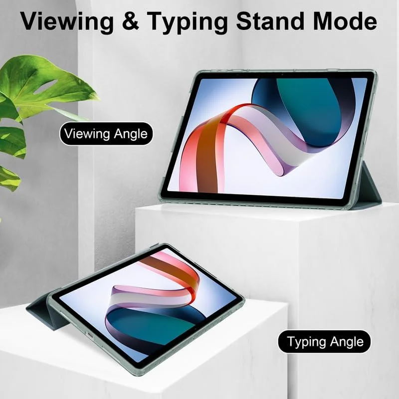 کاور تبلت نیکاکیو برای شیائومی Redmi Pad 10.61 اینچ 2022، پشت شفاف، کاور هوشمند، استند سه تایی چرمی PU، خواب/بیدار شدن خودکار، کاور محافظ سبک وزن، سبز