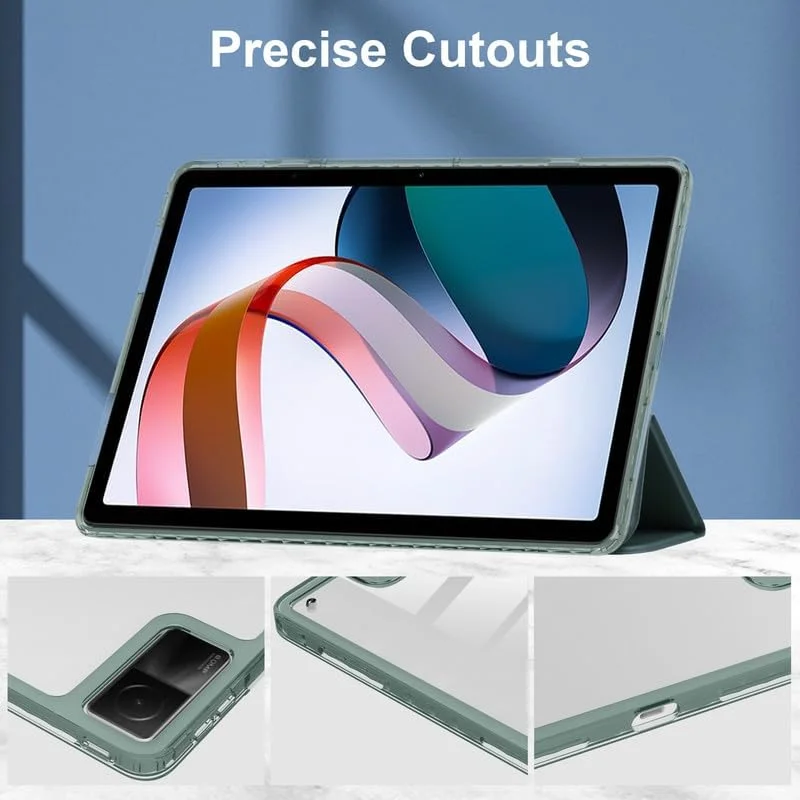 کاور تبلت نیکاکیو برای شیائومی Redmi Pad 10.61 اینچ 2022، پشت شفاف، کاور هوشمند، استند سه تایی چرمی PU، خواب/بیدار شدن خودکار، کاور محافظ سبک وزن، سبز