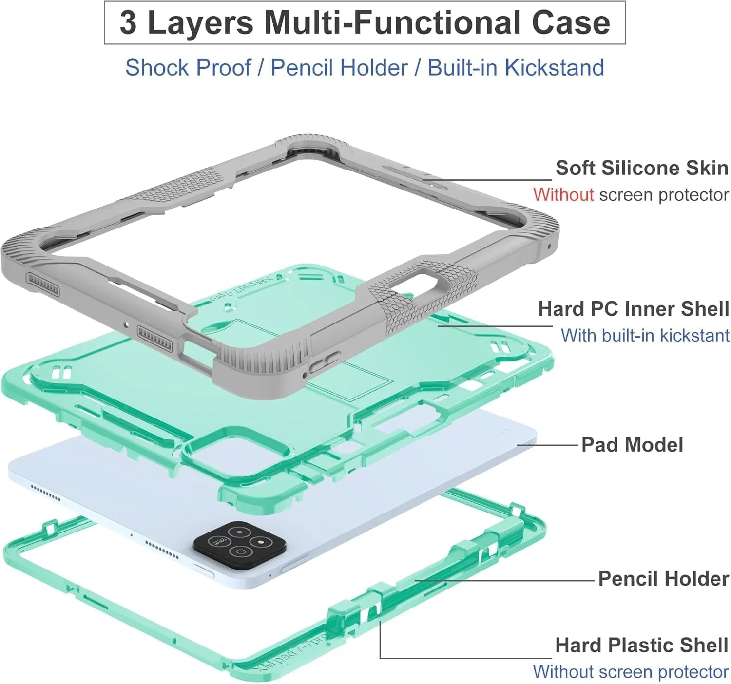 کاور تبلت Gruattreay سازگار با شیائومی پد 7 پرو 11.2 اینچی/کاور Mi Pad 7 با پایه داخلی، محافظ مقاوم در برابر ضربه و ضد ضربه با نگهدارنده مداد (سبز نعنایی + خاکستری) کاور تبلت Gruattreay سازگار با شیائومی پد 7 پرو 11.2 اینچی/کاور Mi Pad 7 با پایه داخلی، محافظ مقاوم در برابر ضربه و ضد ضربه با نگهدارنده مداد (سبز نعنایی + خاکستری)