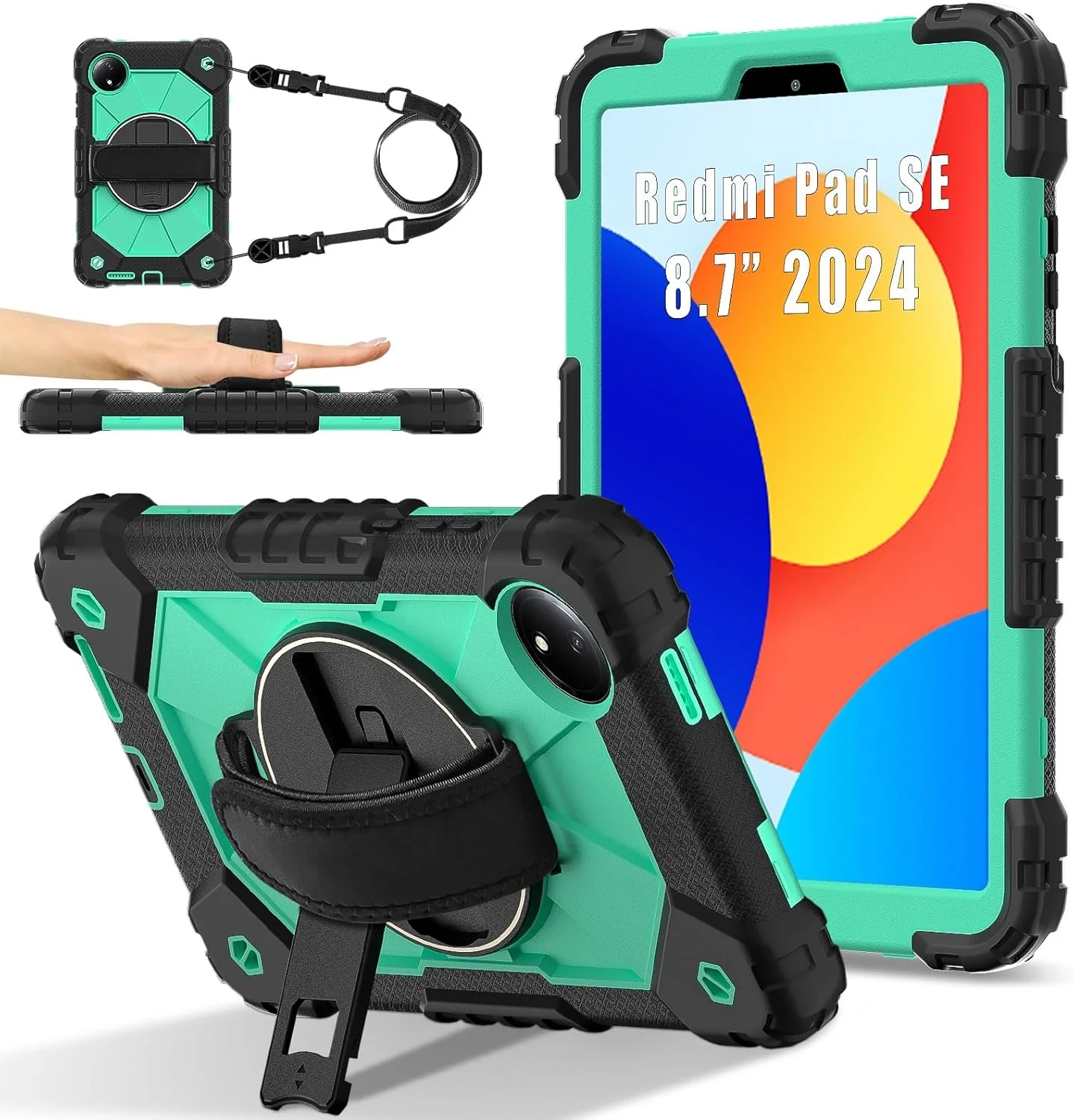 کاور تبلت سازگار با شیائومی Redmi Pad SE 8.7 اینچ مدل 2024، کاور محافظ کامل ضد ضربه با قابلیت چرخش 360 درجه، دارای دستگیره چند منظوره و بند شانه برای استفاده در منزل (مشکی) کاور تبلت سازگار با شیائومی Redmi Pad SE 8.7 اینچ مدل 2024، کاور محافظ کامل ضد ضربه با قابلیت چرخش 360 درجه، دارای دستگیره چند منظوره و بند شانه برای استفاده در منزل (مشکی)