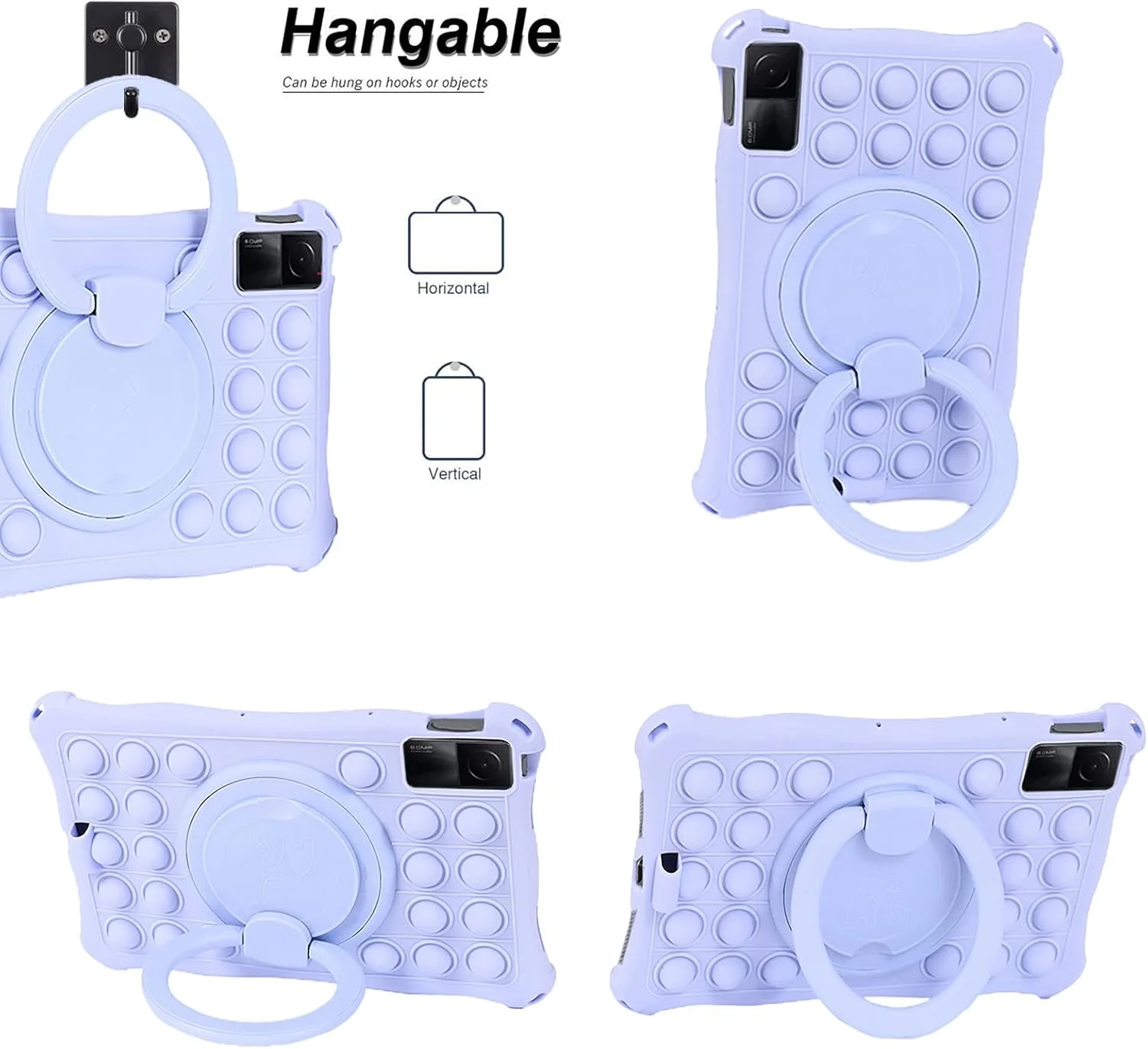 ESSTORE Case Compatible with Xiaomi Redmi Pad 10.61 Inch 2022 Rotating Handle Kickstand Silicone Shockproof Cover with Shoulder Strap Pencil Holder Stylus, Purple