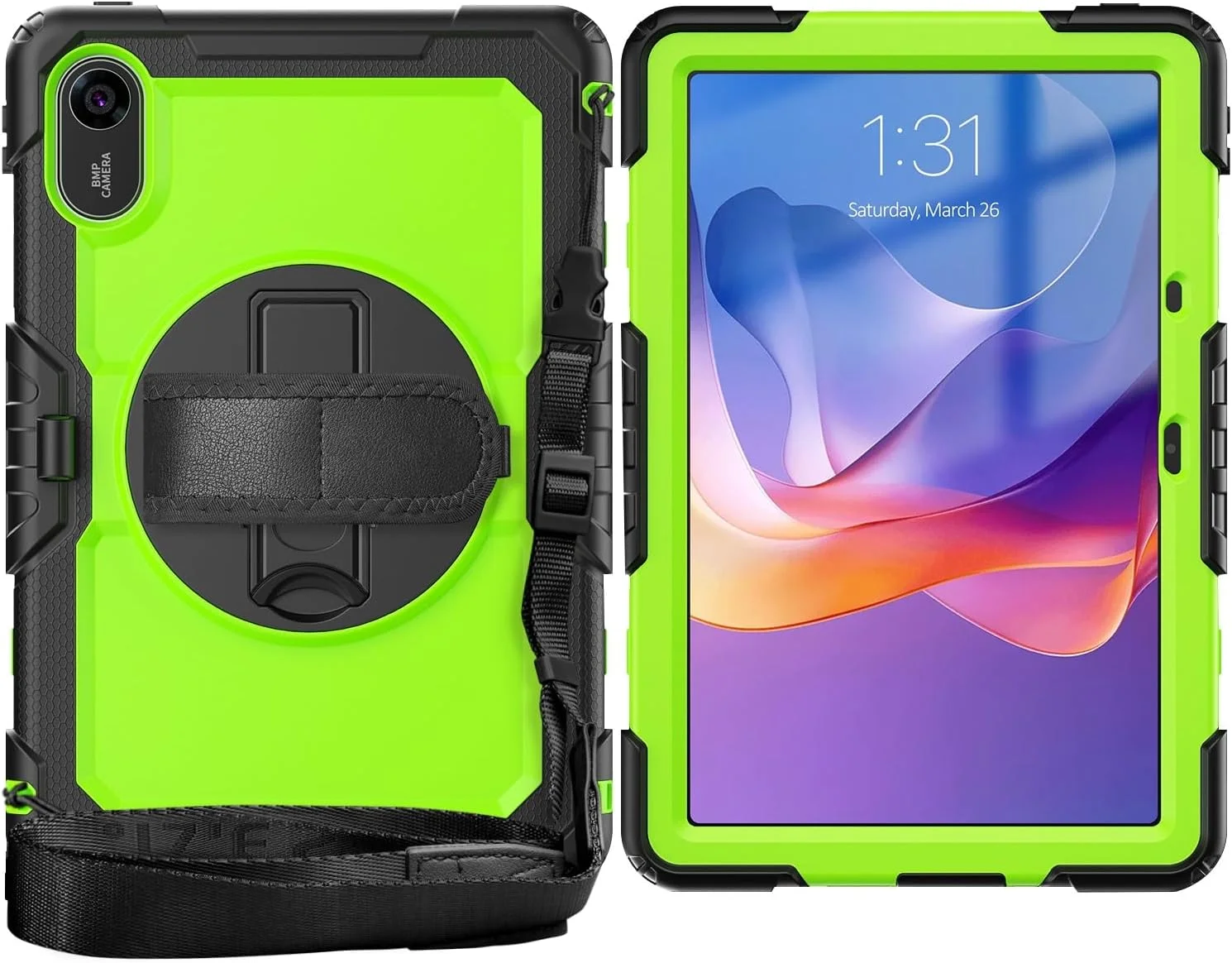 محافظ تبلت برای شیائومی Redmi Pad 2 11 اینچ 2025 به همراه محافظ صفحه نمایش، قاب مقاوم در برابر ضربه با [پایه تاشو] و [بند شانه]، دارای بند چرخشی 360 درجه برای دست و شانه (زرد)