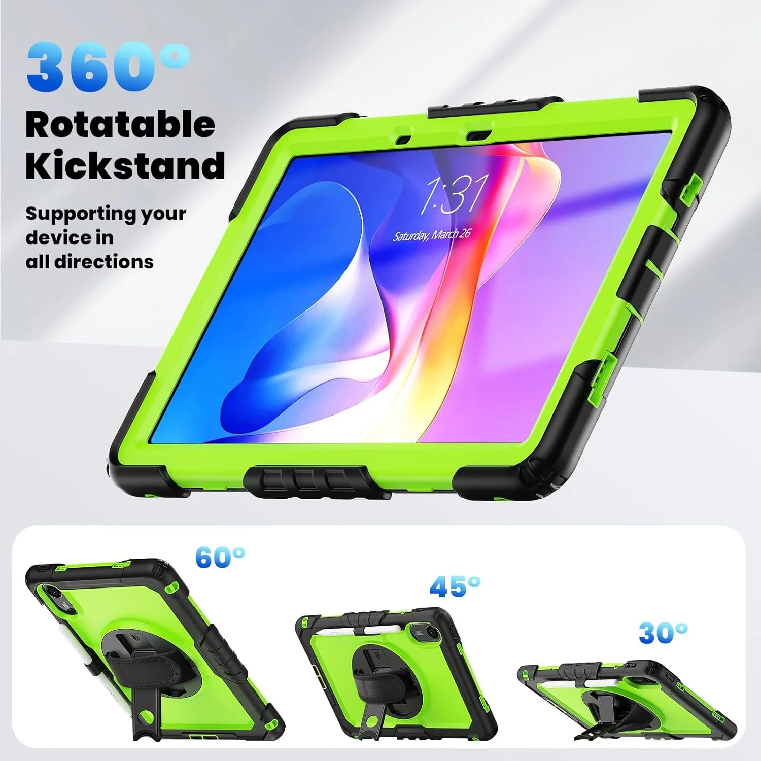 محافظ تبلت برای شیائومی Redmi Pad 2 11 اینچ 2025 به همراه محافظ صفحه نمایش، قاب مقاوم در برابر ضربه با [پایه تاشو] و [بند شانه]، دارای بند چرخشی 360 درجه برای دست و شانه (زرد)