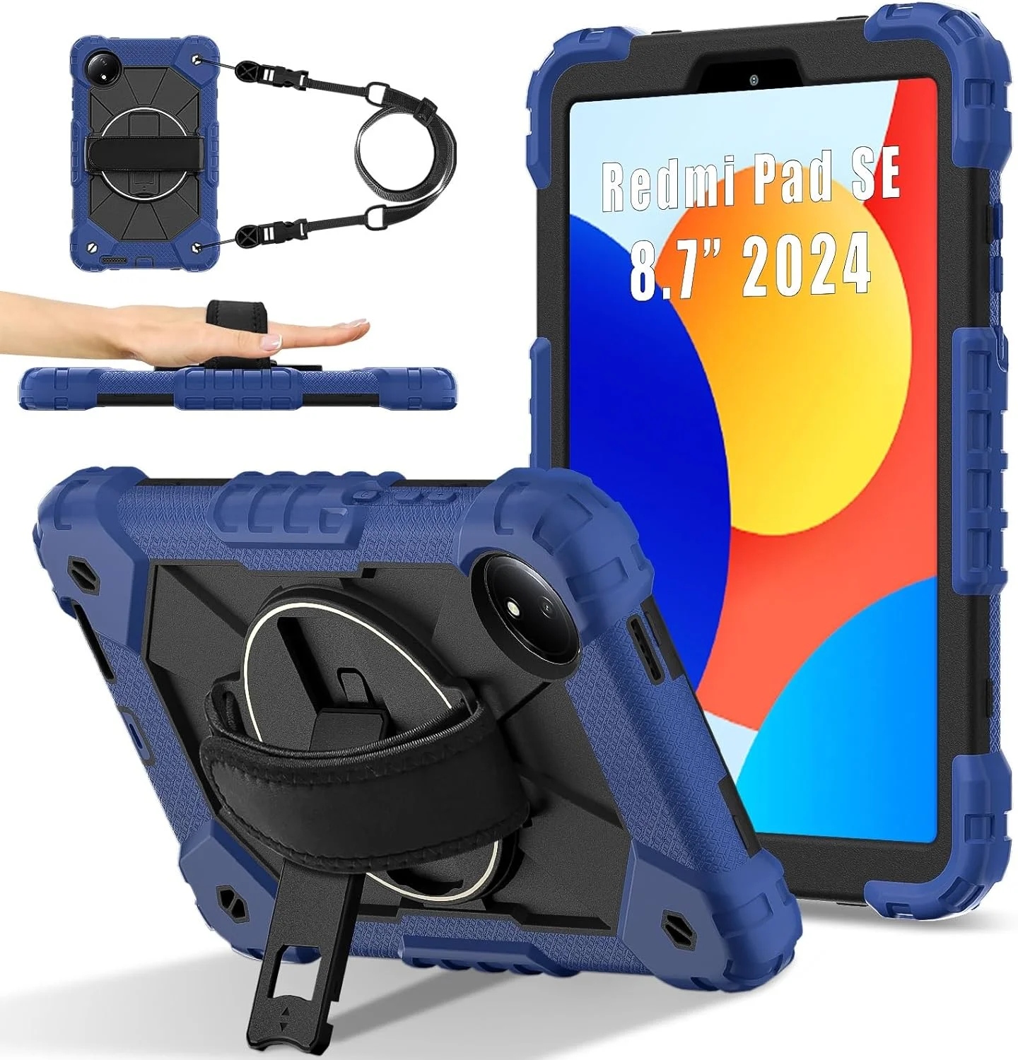 کیف تبلت مسافرتی سازگار با Xiaomi Redmi Pad SE 8.7 اینچ، عرضه شده در سال 2024، کیف تبلت، کیف محافظ کامل ضد ضربه، دارای دسته چند منظوره چرخان 1 درجه + Schult کیف تبلت مسافرتی سازگار با Xiaomi Redmi Pad SE 8.7 اینچ، عرضه شده در سال 2024، کیف تبلت، کیف محافظ کامل ضد ضربه، دارای دسته چند منظوره چرخان 1 درجه + Schult