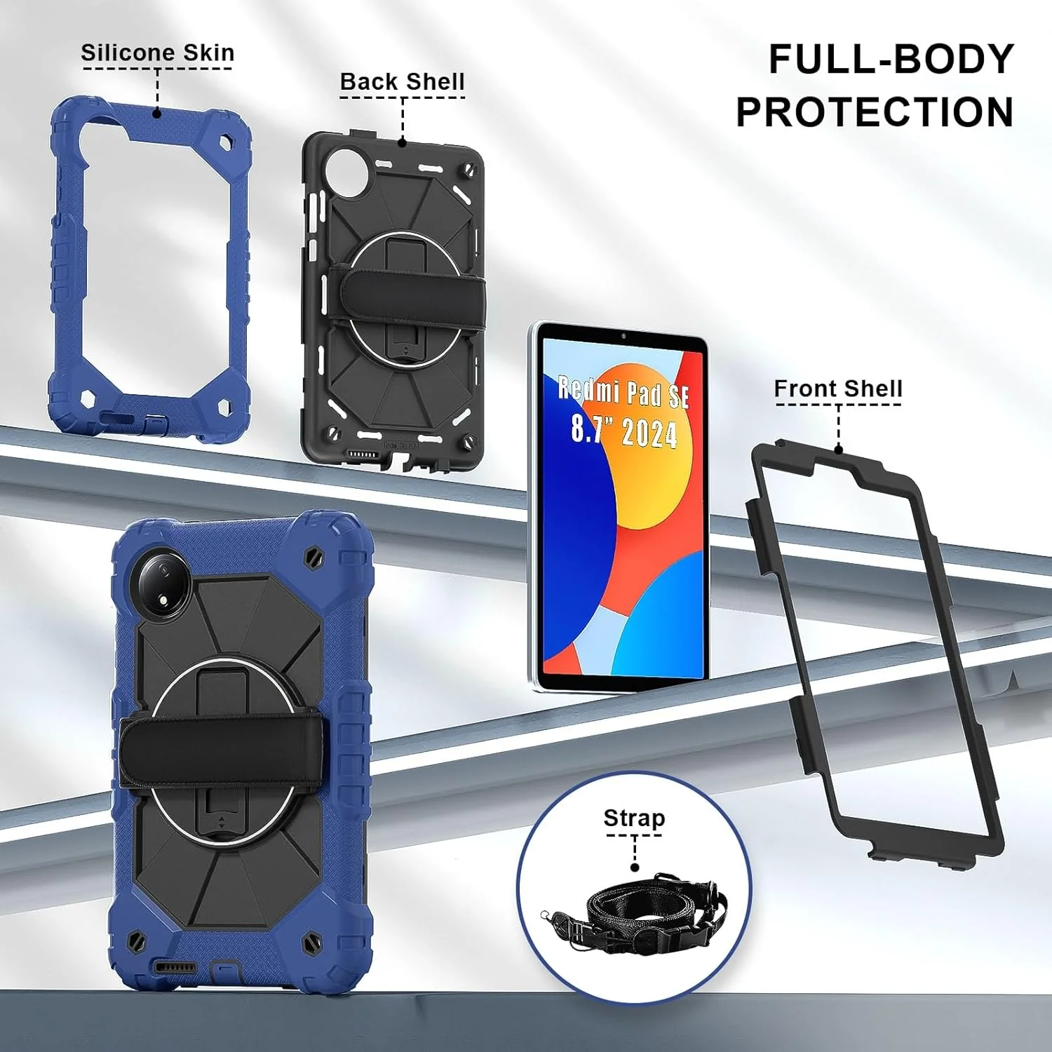 کیف تبلت مسافرتی سازگار با Xiaomi Redmi Pad SE 8.7 اینچ، عرضه شده در سال 2024، کیف تبلت، کیف محافظ کامل ضد ضربه، دارای دسته چند منظوره چرخان 1 درجه + Schult کیف تبلت مسافرتی سازگار با Xiaomi Redmi Pad SE 8.7 اینچ، عرضه شده در سال 2024، کیف تبلت، کیف محافظ کامل ضد ضربه، دارای دسته چند منظوره چرخان 1 درجه + Schult