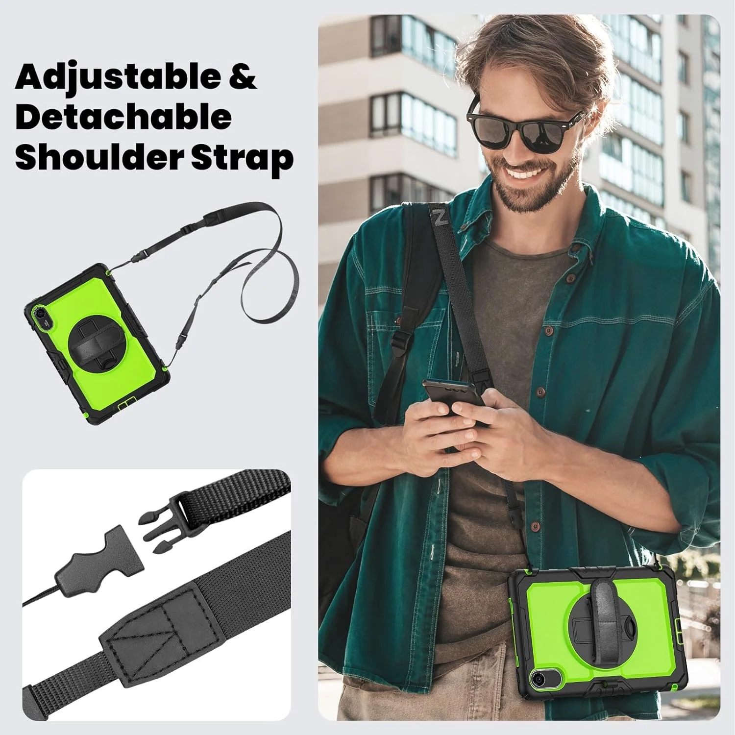 محافظ تبلت برای شیائومی Redmi Pad 2 11 اینچ 2025 به همراه محافظ صفحه نمایش، قاب مقاوم در برابر ضربه با [پایه تاشو] و [بند شانه]، دارای بند چرخشی 360 درجه برای دست و شانه (زرد)