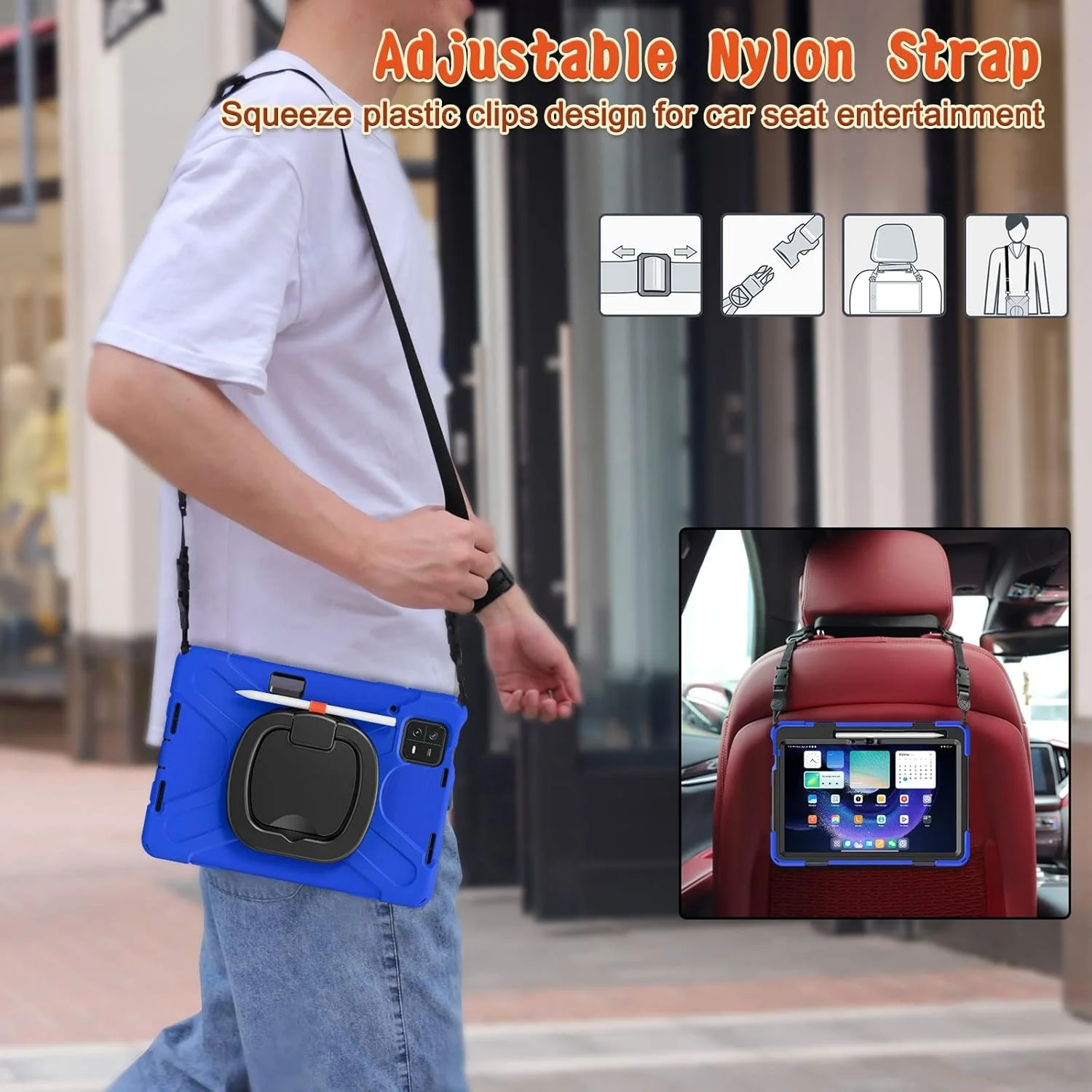 کاور تبلت سازگار با شیائومی پد 6/پد 6 پرو 11 اینچ نسخه 2023، کاور ضد ضربه TPU سنگین مناسب کودکان، دارای پایه چرخشی 360 درجه چند منظوره + بند شانه ای، کاور مقاوم تبلت کاور تبلت سازگار با شیائومی پد 6/پد 6 پرو 11 اینچ نسخه 2023، کاور ضد ضربه TPU سنگین مناسب کودکان، دارای پایه چرخشی 360 درجه چند منظوره + بند شانه ای، کاور مقاوم تبلت