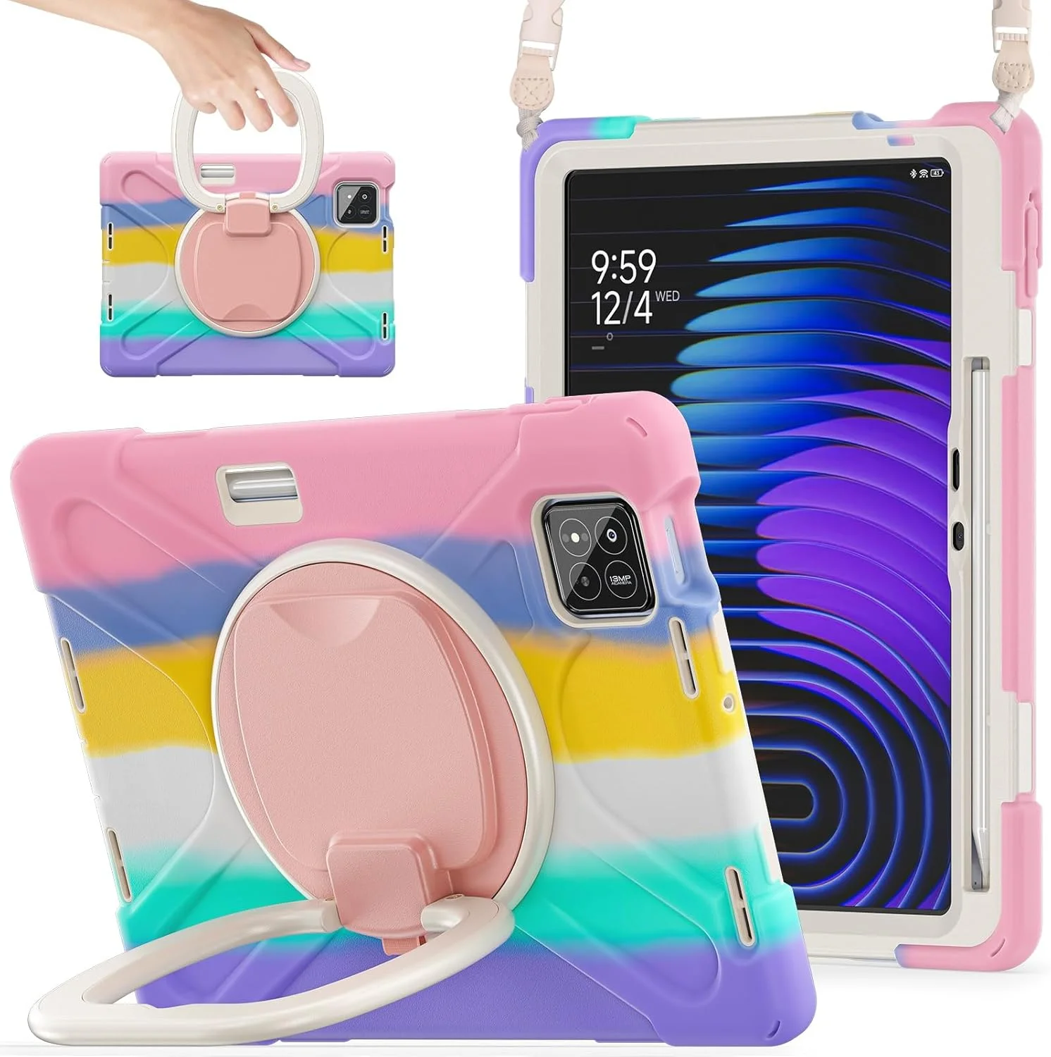 کیف مسافرتی تبلت سازگار با شیائومی Mi Pad 7/Mi Pad 7 Pro 11.2 اینچی (2024)، کیف TPU مقاوم در برابر ضربه برای کودکان، پایه چند منظوره چرخان 360 درجه و بند شانه. محافظت کیف مسافرتی تبلت سازگار با شیائومی Mi Pad 7/Mi Pad 7 Pro 11.2 اینچی (2024)، کیف TPU مقاوم در برابر ضربه برای کودکان، پایه چند منظوره چرخان 360 درجه و بند شانه. محافظت