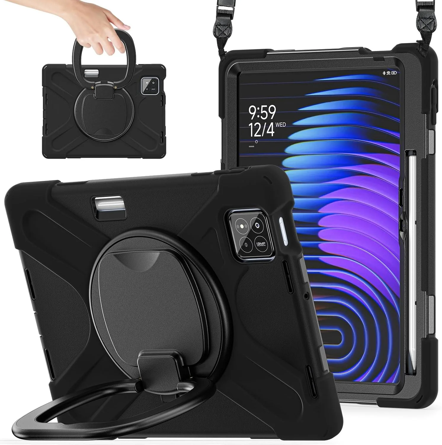 کاور تبلت سازگار با شیائومی Mi Pad 7/Mi Pad 7 Pro 11.2 اینچ 2024، کاور ضد ضربه TPU سنگین مناسب کودکان، دارای پایه چند منظوره چرخان 360 درجه + بند شانه ای، کاور مقاوم تبلت مناسب منزل کاور تبلت سازگار با شیائومی Mi Pad 7/Mi Pad 7 Pro 11.2 اینچ 2024، کاور ضد ضربه TPU سنگین مناسب کودکان، دارای پایه چند منظوره چرخان 360 درجه + بند شانه ای، کاور مقاوم تبلت مناسب منزل