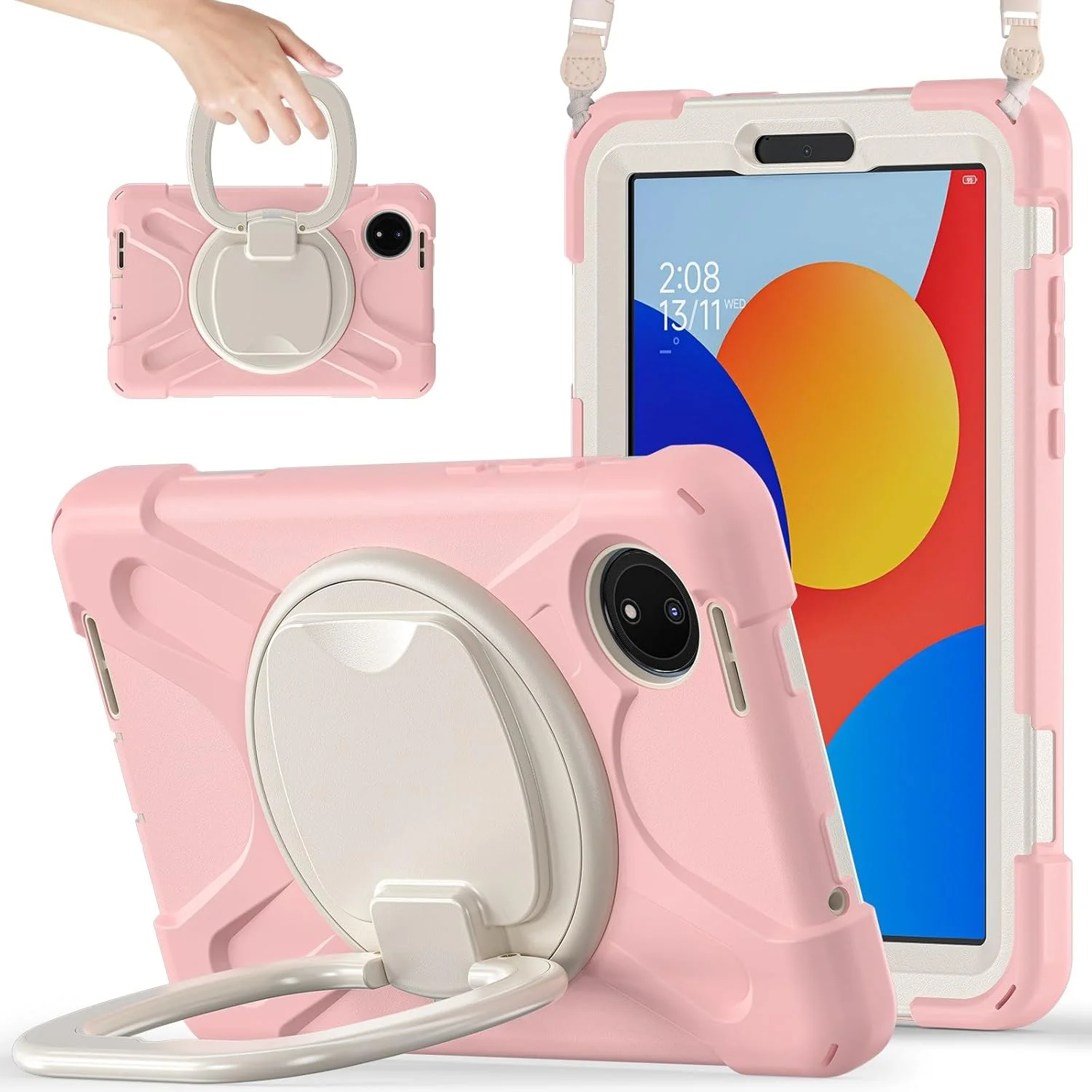 کاور تبلت سازگار با شیائومی Redmi Pad SE 8.7 اینچ (عرضه شده در سال 2024)، کاور ضد ضربه TPU سنگین، کاور مقاوم با پایه چرخشی 360 درجه چند منظوره + بند شانه مناسب برای تبلت در خانه کاور تبلت سازگار با شیائومی Redmi Pad SE 8.7 اینچ (عرضه شده در سال 2024)، کاور ضد ضربه TPU سنگین، کاور مقاوم با پایه چرخشی 360 درجه چند منظوره + بند شانه مناسب برای تبلت در خانه