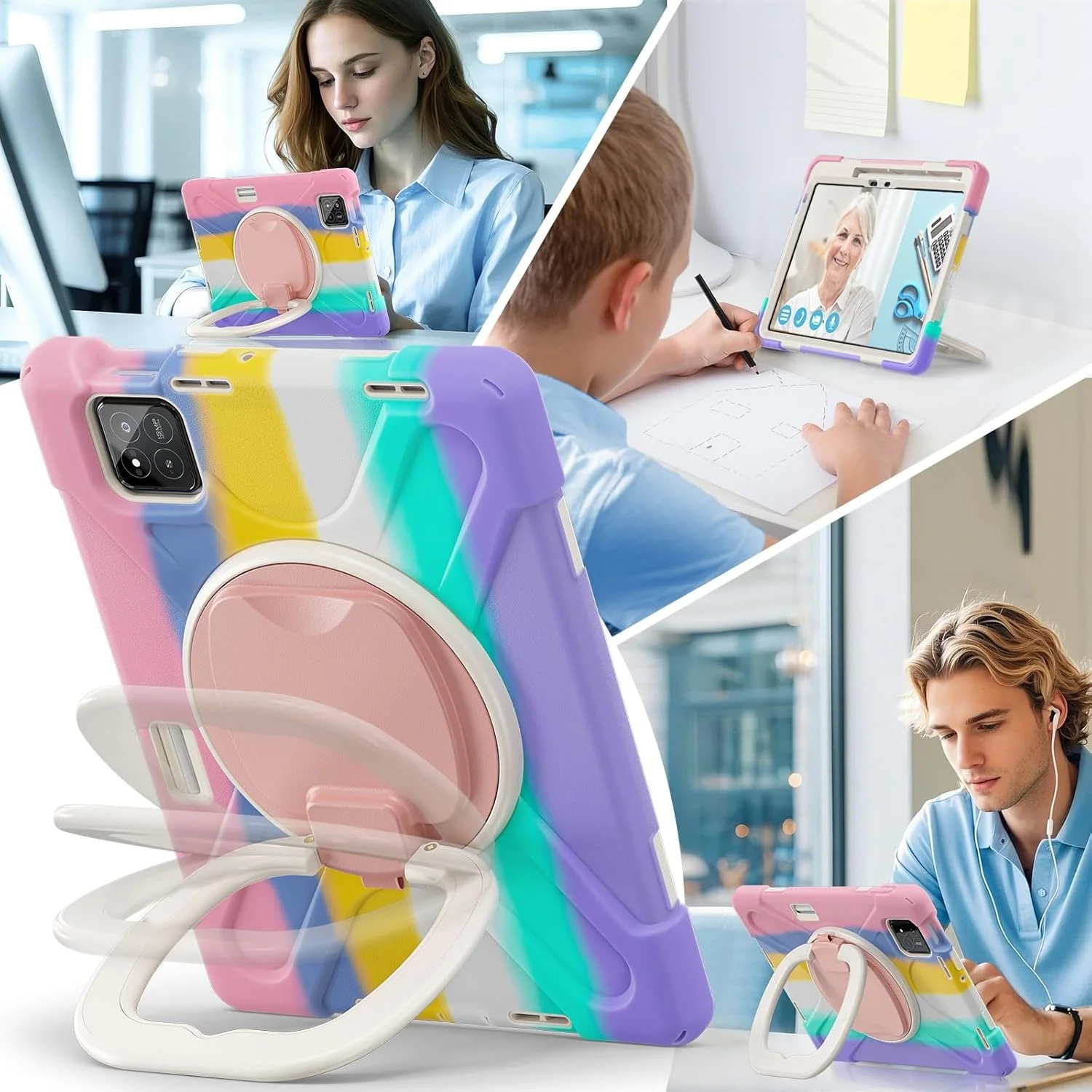 کیف مسافرتی تبلت سازگار با شیائومی Mi Pad 7/Mi Pad 7 Pro 11.2 اینچی (2024)، کیف TPU مقاوم در برابر ضربه برای کودکان، پایه چند منظوره چرخان 360 درجه و بند شانه. محافظت کیف مسافرتی تبلت سازگار با شیائومی Mi Pad 7/Mi Pad 7 Pro 11.2 اینچی (2024)، کیف TPU مقاوم در برابر ضربه برای کودکان، پایه چند منظوره چرخان 360 درجه و بند شانه. محافظت