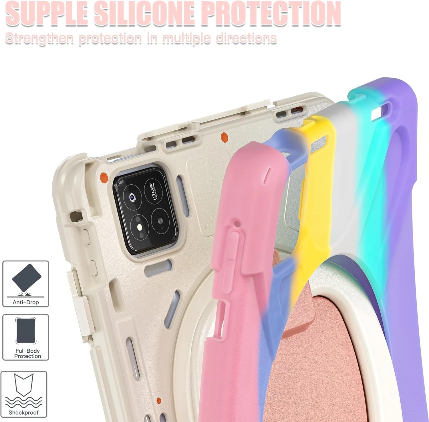 کیف مسافرتی تبلت سازگار با شیائومی Mi Pad 7/Mi Pad 7 Pro 11.2 اینچی (2024)، کیف TPU مقاوم در برابر ضربه برای کودکان، پایه چند منظوره چرخان 360 درجه و بند شانه. محافظت کیف مسافرتی تبلت سازگار با شیائومی Mi Pad 7/Mi Pad 7 Pro 11.2 اینچی (2024)، کیف TPU مقاوم در برابر ضربه برای کودکان، پایه چند منظوره چرخان 360 درجه و بند شانه. محافظت