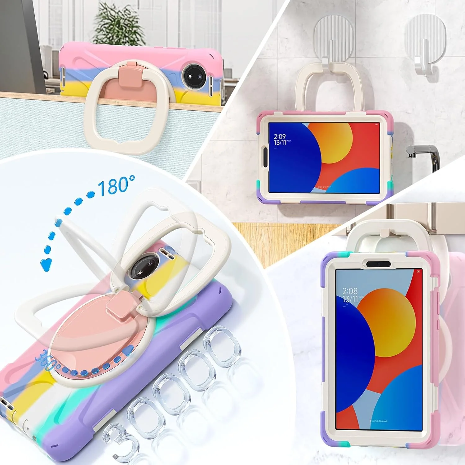 کاور تبلت سازگار با شیائومی Redmi Pad SE 8.7 اینچ (عرضه شده در سال 2024)، کاور ضد ضربه TPU سنگین، کاور مقاوم با پایه چرخشی 360 درجه چند منظوره + بند شانه مناسب برای تبلت در خانه کاور تبلت سازگار با شیائومی Redmi Pad SE 8.7 اینچ (عرضه شده در سال 2024)، کاور ضد ضربه TPU سنگین، کاور مقاوم با پایه چرخشی 360 درجه چند منظوره + بند شانه مناسب برای تبلت در خانه