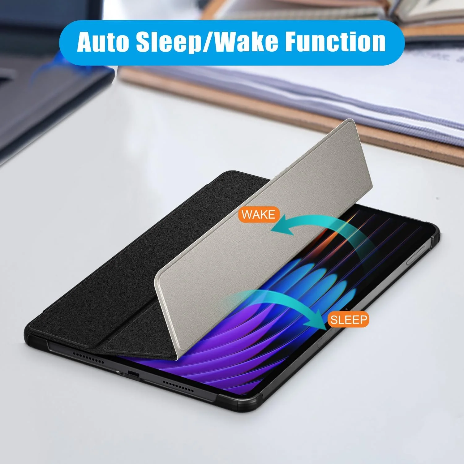 کیف تبلت TOPCASE برای شیائومی پد 7 / پد 7 پرو تبلت 11.2 اینچ 2024، کیف محافظ باریک با عملکرد خواب/بیدار خودکار و پایه، مشکی