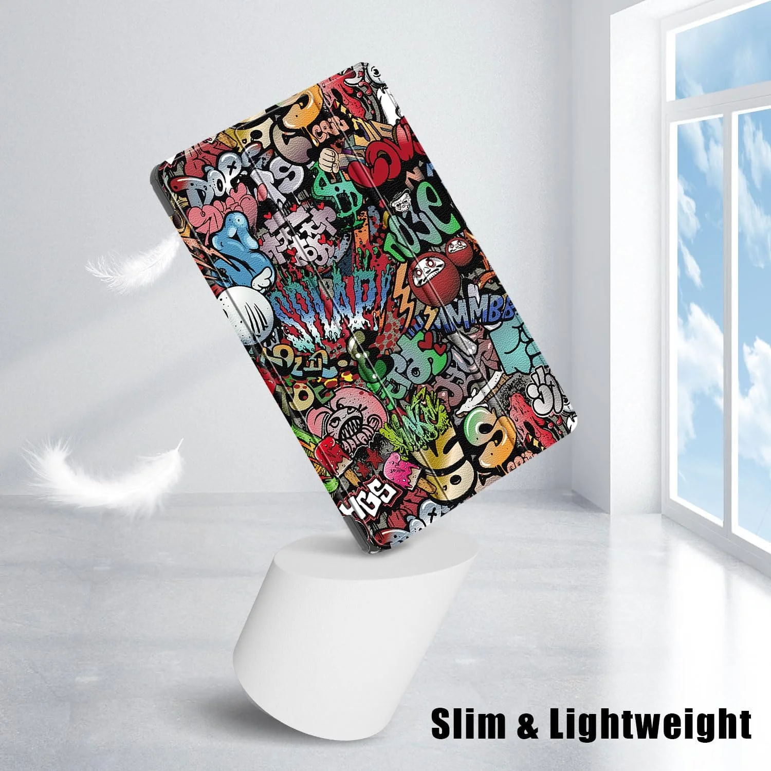 کاور DINGGUAGUA برای تبلت شیائومی Redmi Pad 2 سایز 11 اینچ 2025، فوق العاده نازک با قابلیت استند، کاور محافظ هوشمند باریک، با حالت خواب/بیدار شدن خودکار، طرح گرافیتی