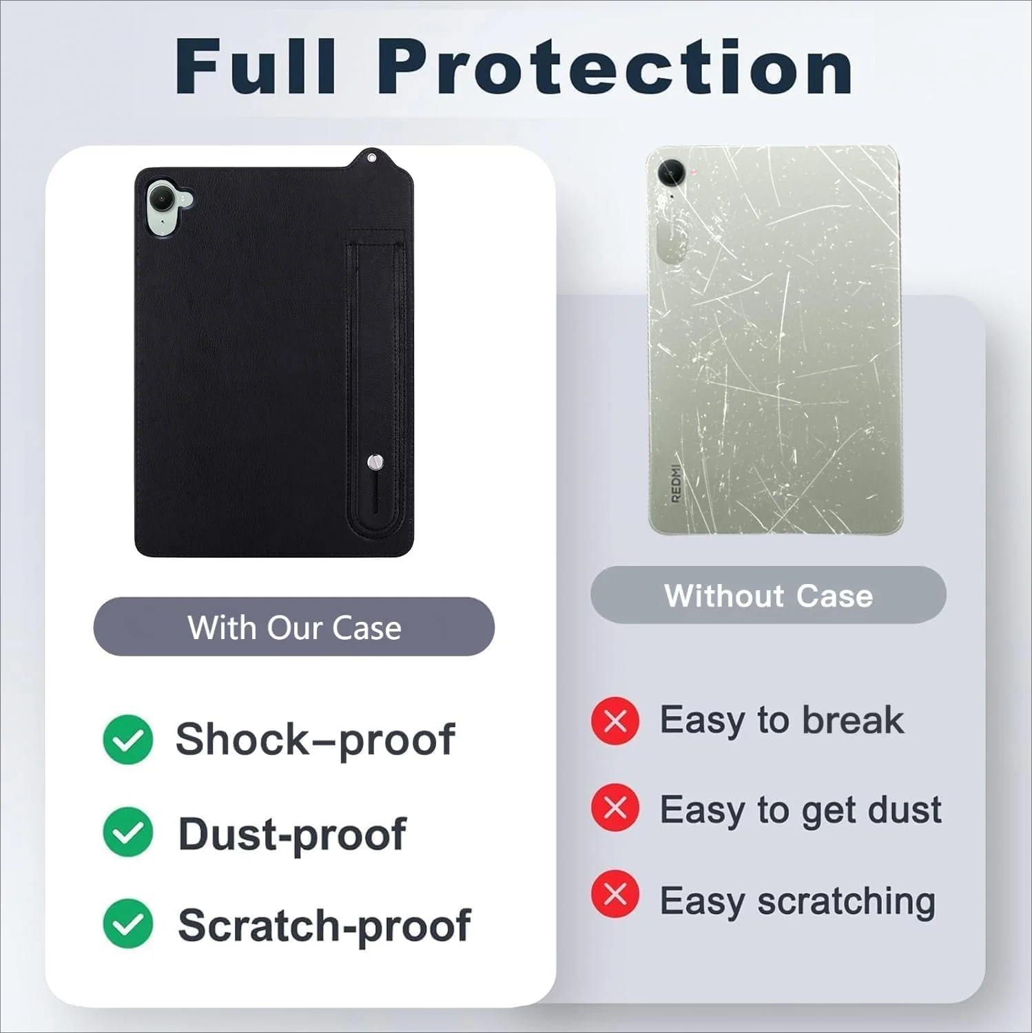 کاور گروتری سازگار با تبلت شیائومی Redmi K Pad 8.8 اینچ 2025، کاور پشتی مقاوم در برابر ضربه از جنس TPU انعطاف پذیر + چرم PU برای قاب Redmi K Pad به همراه بند نگهدارنده (مشکی)