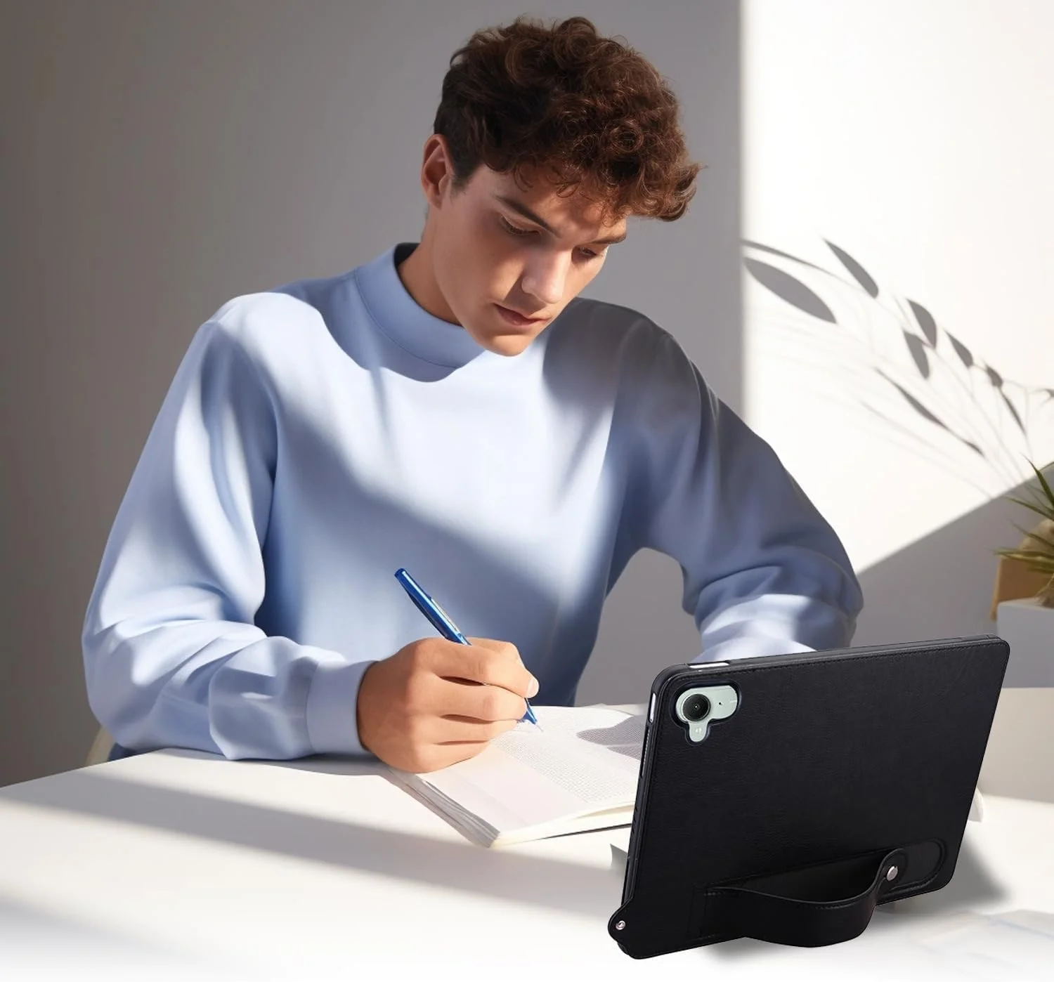 کاور گروتری سازگار با تبلت شیائومی Redmi K Pad 8.8 اینچ 2025، کاور پشتی مقاوم در برابر ضربه از جنس TPU انعطاف پذیر + چرم PU برای قاب Redmi K Pad به همراه بند نگهدارنده (مشکی)
