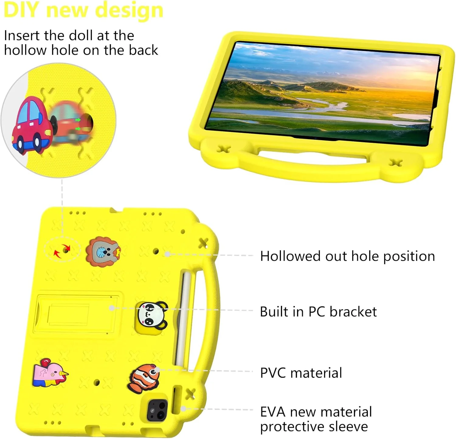 AKABEILA Tablet Case for Xiaomi Redmi Pad SE 8.7 4G 2024 Cute Case Kids Shockproof Protective with Shoulder Strap Handle Stand Yellow